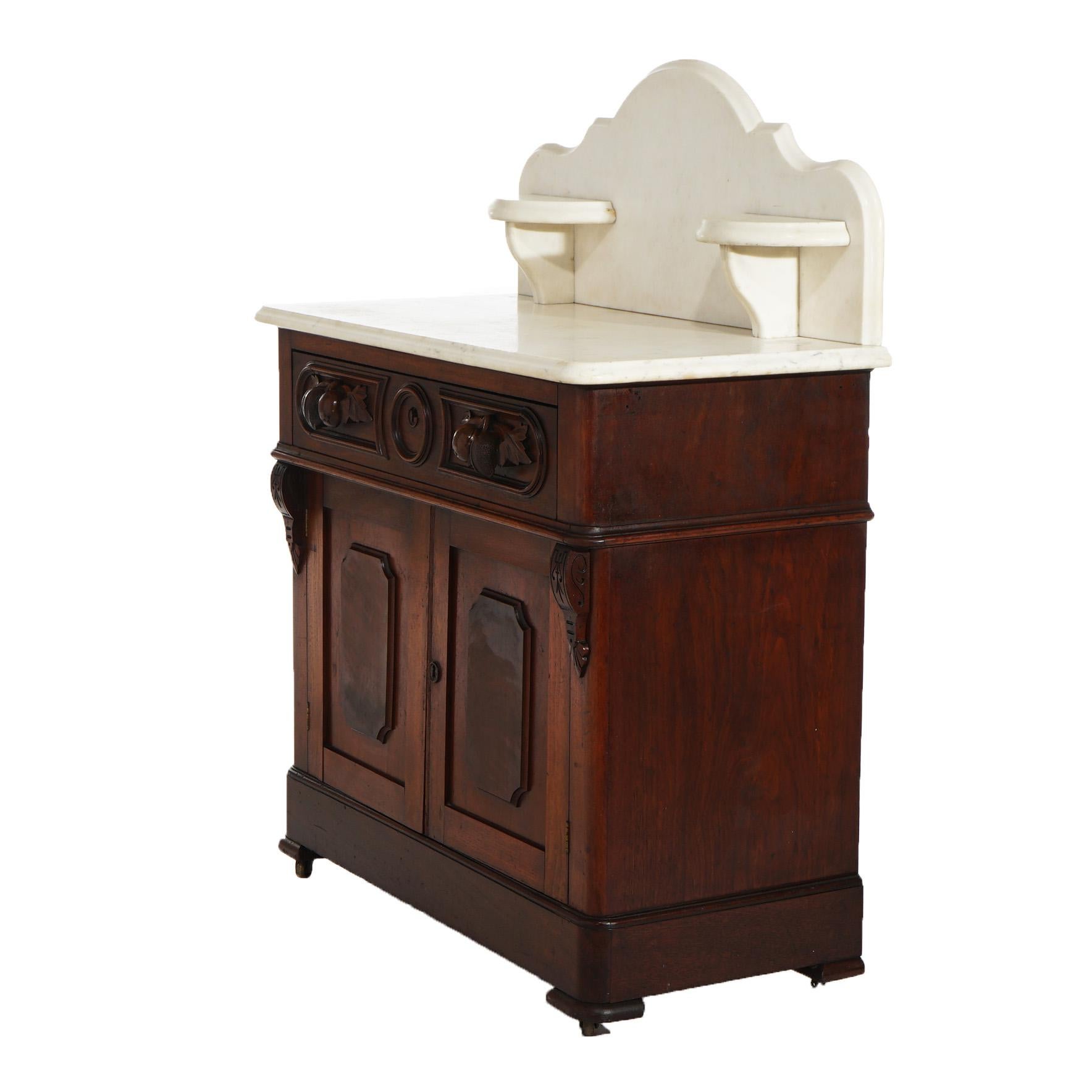 Antique Victorian Carved Walnut Marble Top Commode Wash Stand C1890 6