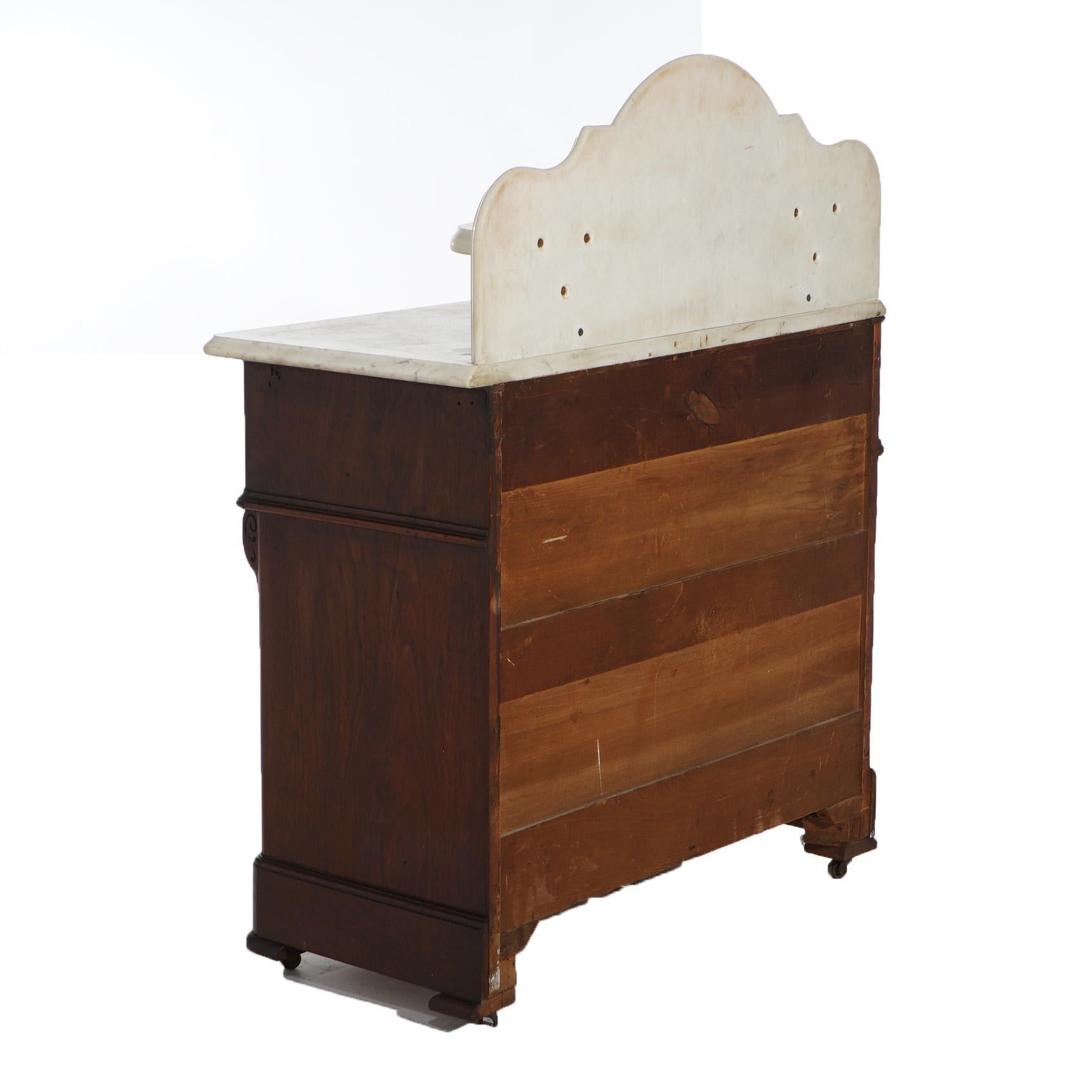 Antique Victorian Carved Walnut Marble Top Commode Wash Stand C1890 7