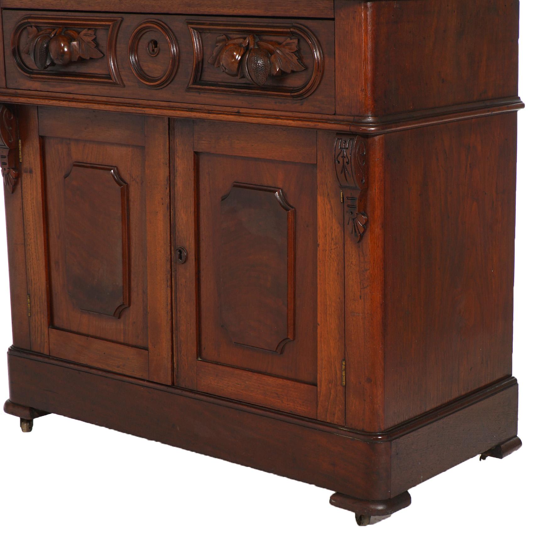 Antique Victorian Carved Walnut Marble Top Commode Wash Stand C1890 In Good Condition In Big Flats, NY