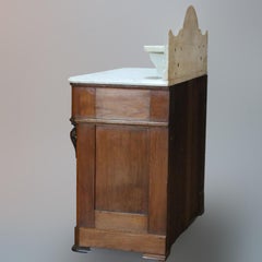 Antique Victorian Carved Walnut Marble-Top Commode with Candle Stands