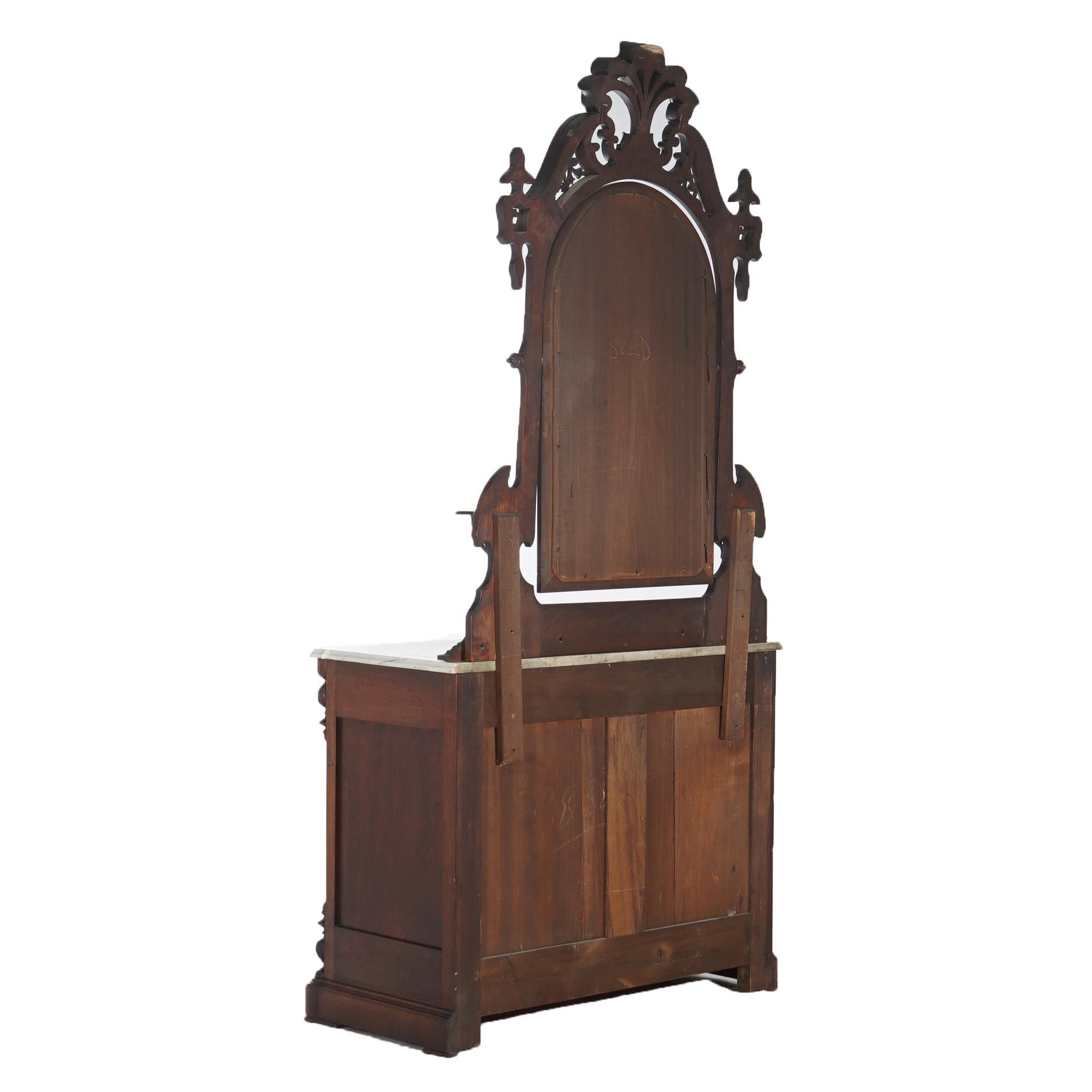 Antique Victorian Carved Walnut Marble Top Dresser with Mirror C1880 For Sale 9
