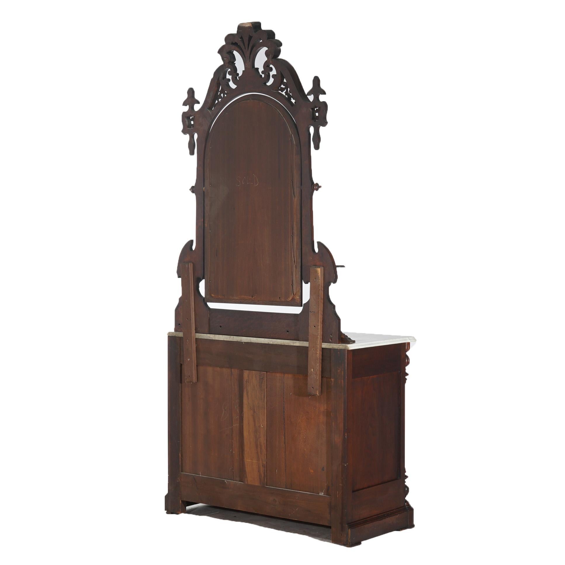 Antique Victorian Carved Walnut Marble Top Dresser with Mirror C1880 For Sale 10