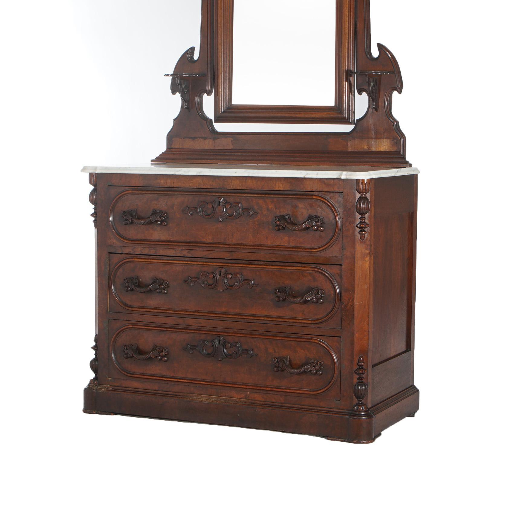 ***Reduced Delivery Rates - See Below or Click “Ask The Seller” to Request a Quote***

Antique Victorian Carved Walnut Marble Top Dresser with Foliate From Reticulated Mirror C1880

Measures - 87
