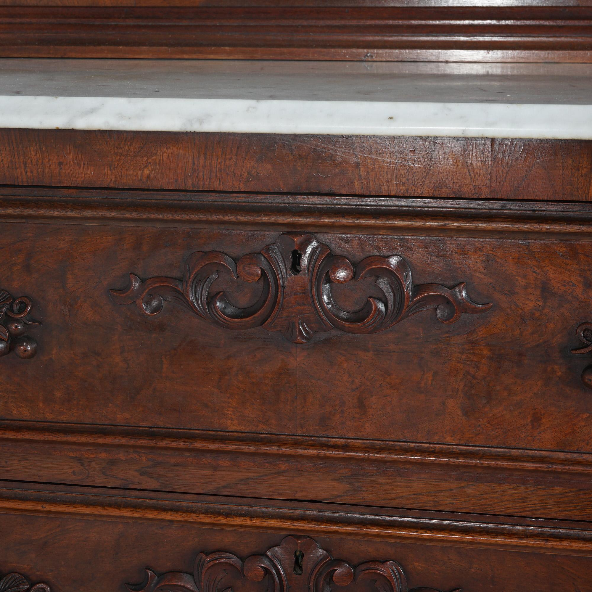 Antique Victorian Carved Walnut Marble Top Dresser with Mirror C1880 For Sale 1
