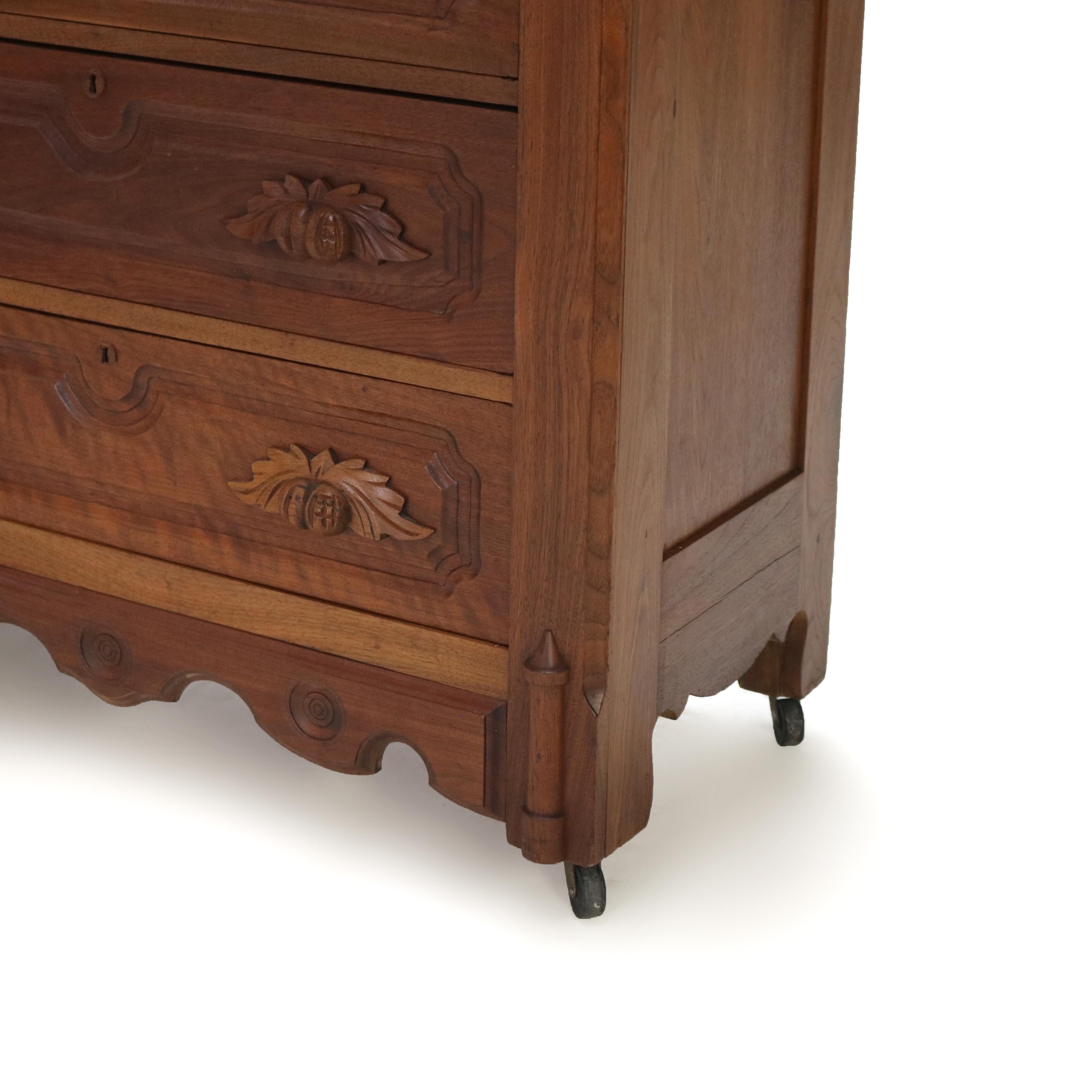 Antique Victorienne Meuble en Noyer Sculpté avec Miroir C1890 en vente 10