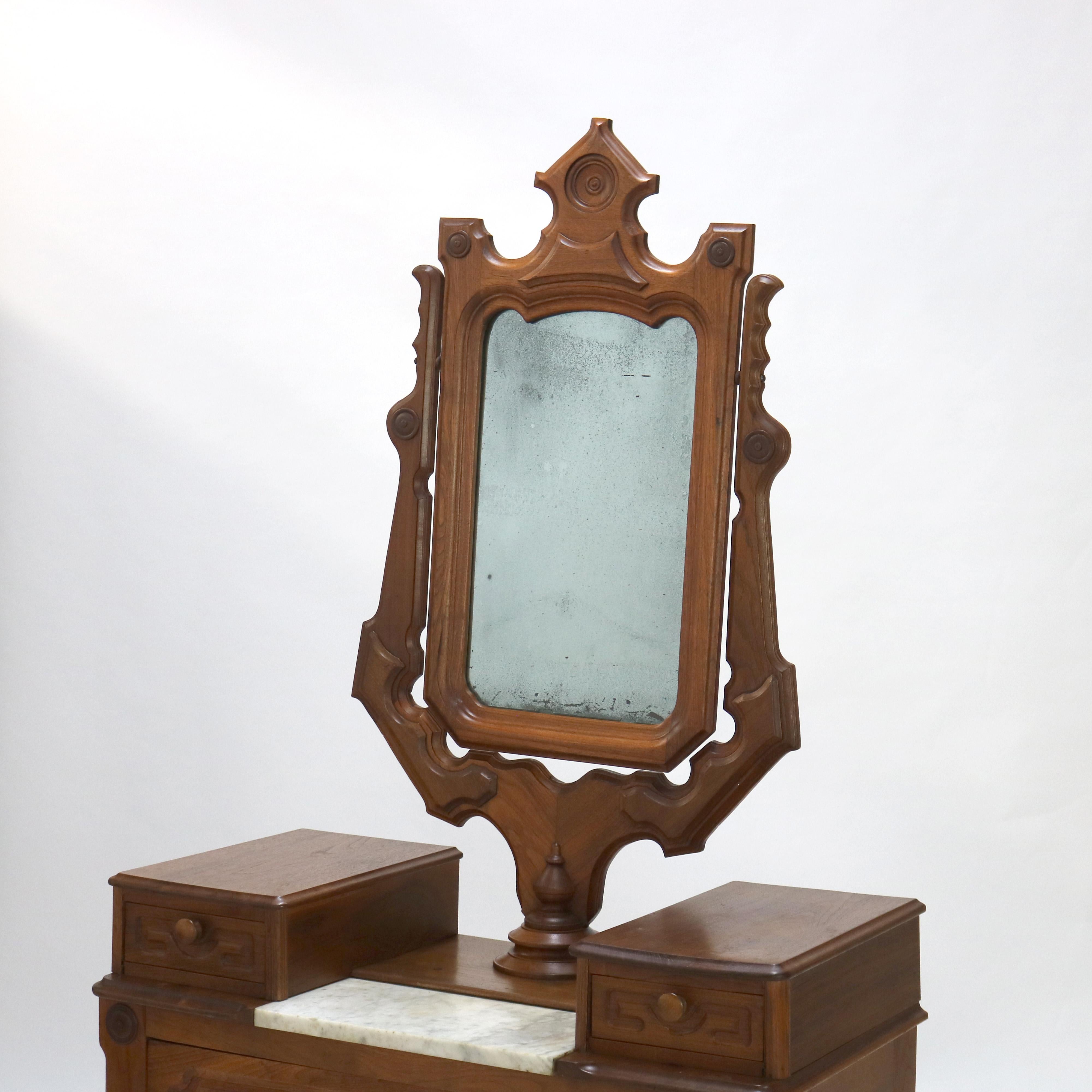 XIXe siècle Antique Victorienne Meuble en Noyer Sculpté avec Miroir C1890 en vente