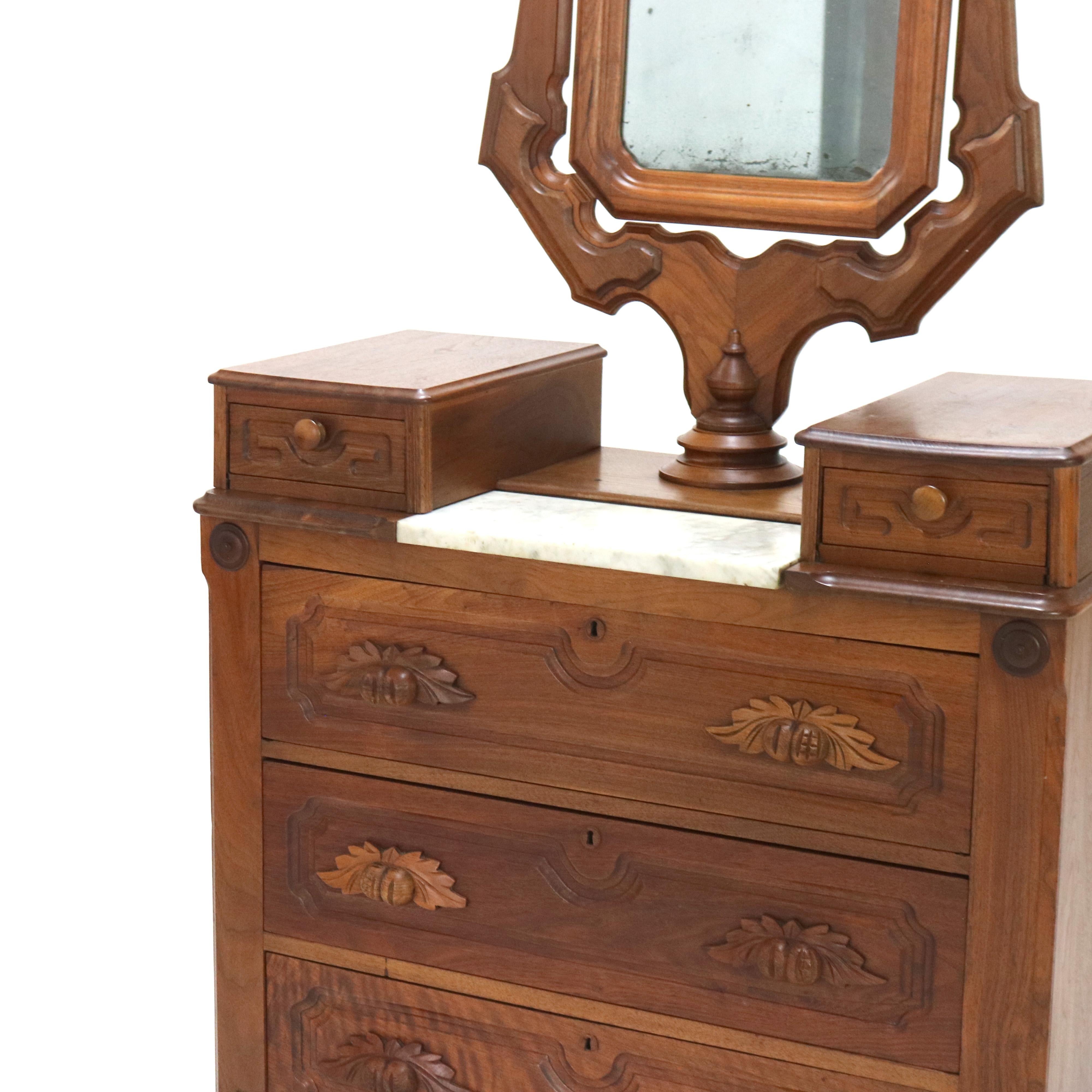 Antique Victorienne Meuble en Noyer Sculpté avec Miroir C1890 en vente 1