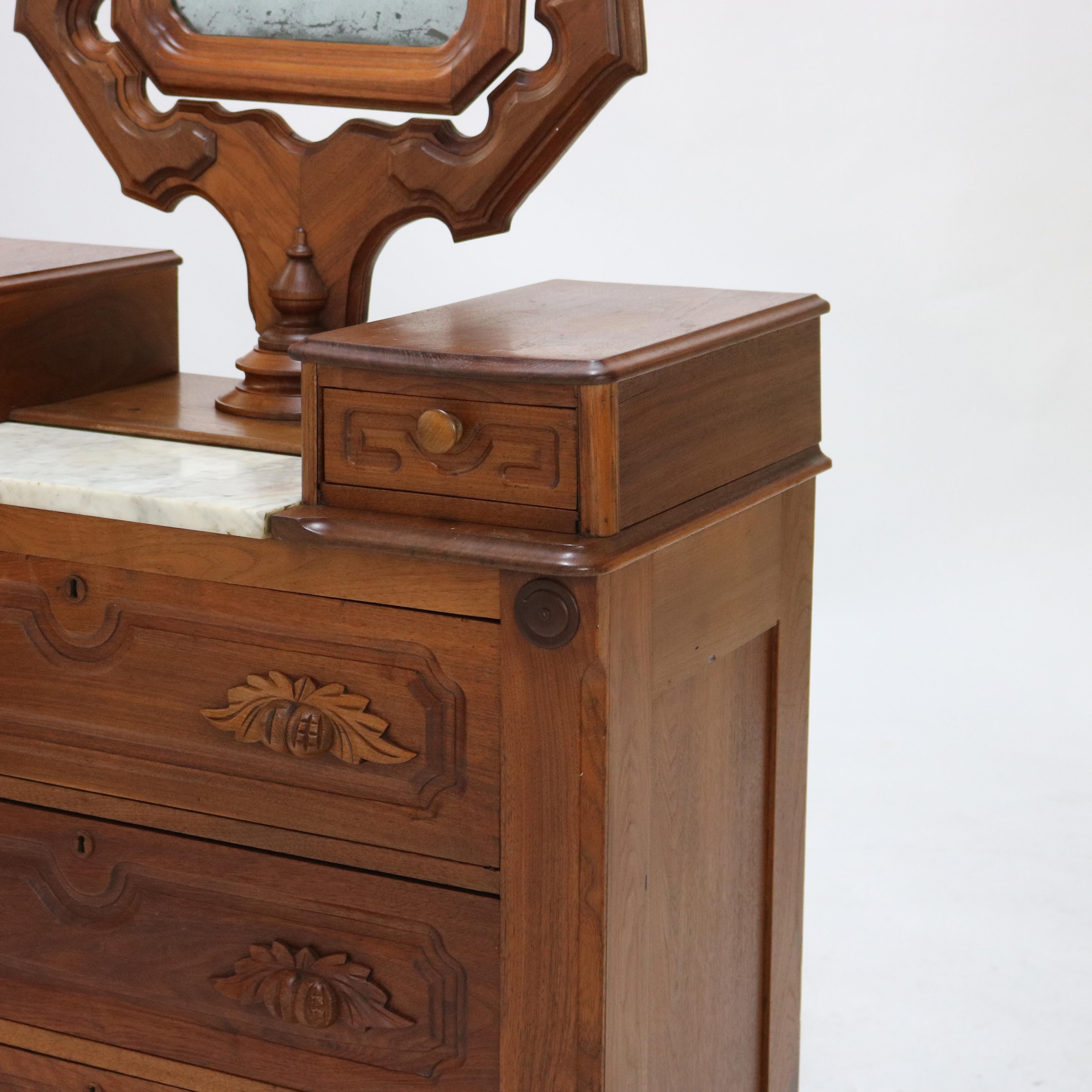 Antique Victorienne Meuble en Noyer Sculpté avec Miroir C1890 en vente 2