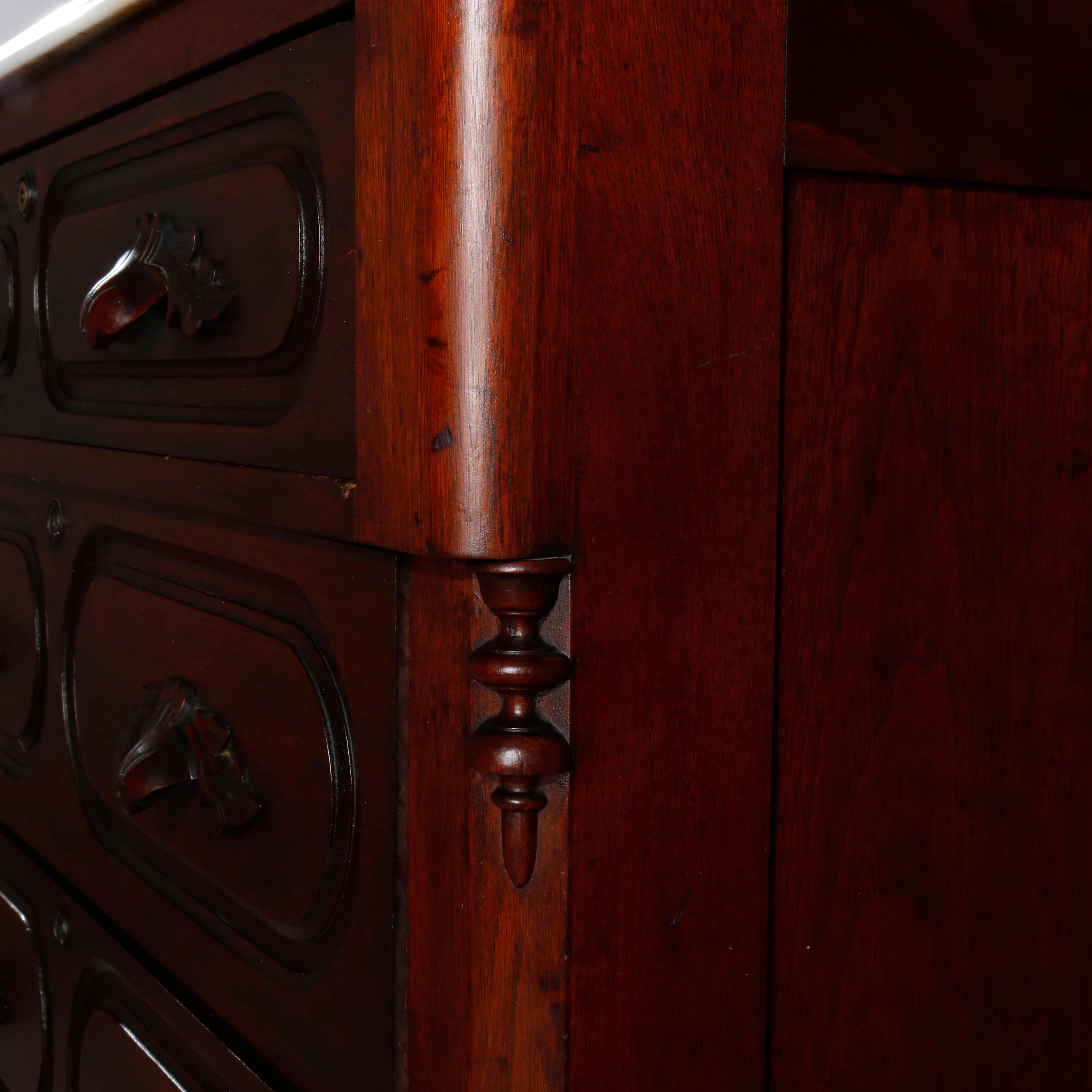 19th Century Antique Victorian Carved Walnut Marble-Top Dresser with Mirror, circa 1890