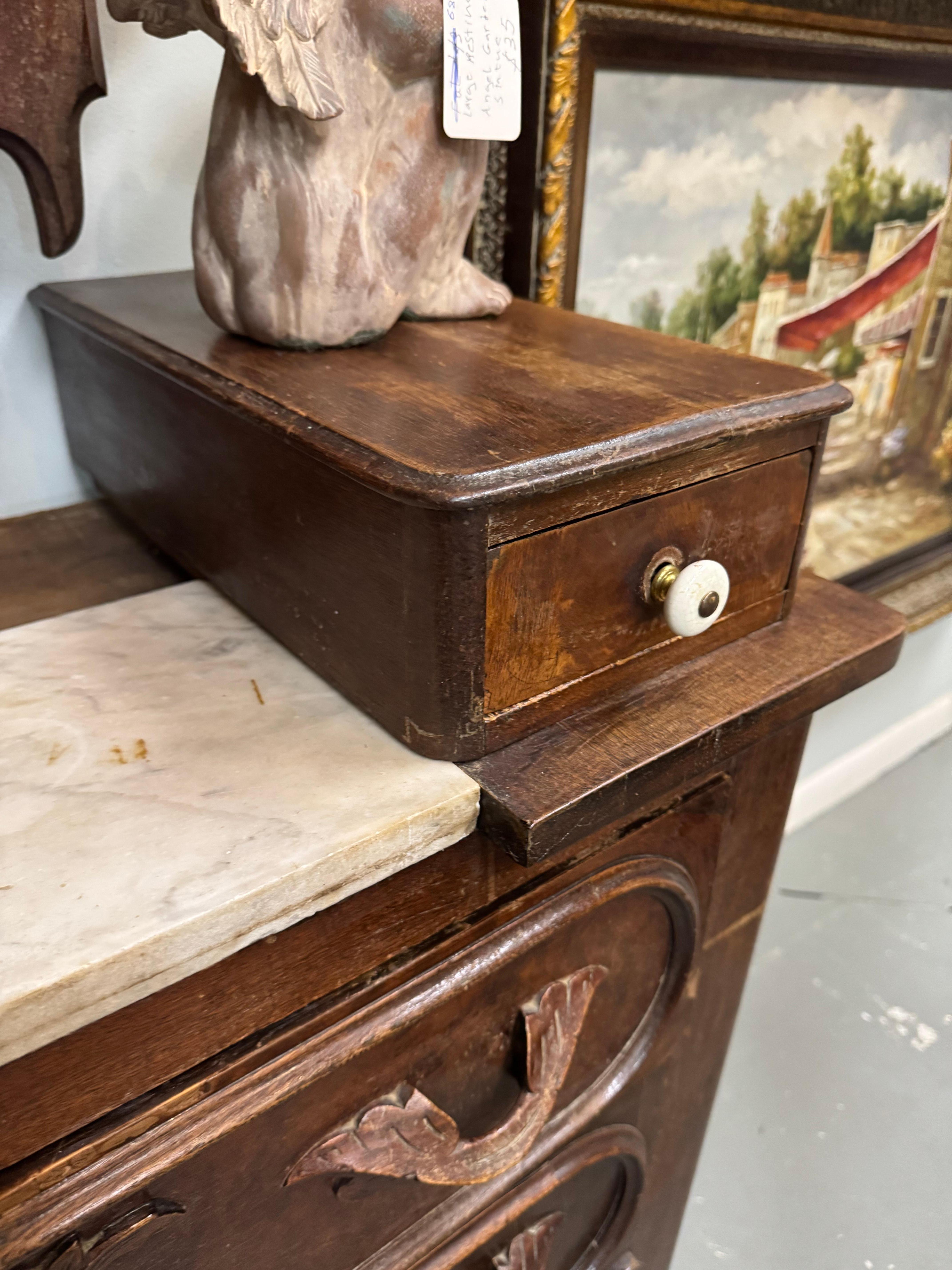 Antique Victorienne Commode à dessus de marbre sculpté en noyer avec Mirror, circa 1890 en vente 8