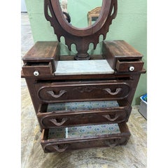 Antique Victorian Carved Walnut Marble-Top Dresser with Mirror, circa 1890