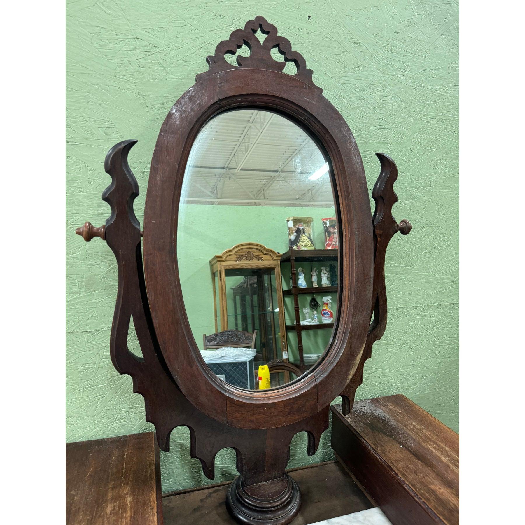 XVIIIe siècle Antique Victorienne Commode à dessus de marbre sculpté en noyer avec Mirror, circa 1890 en vente