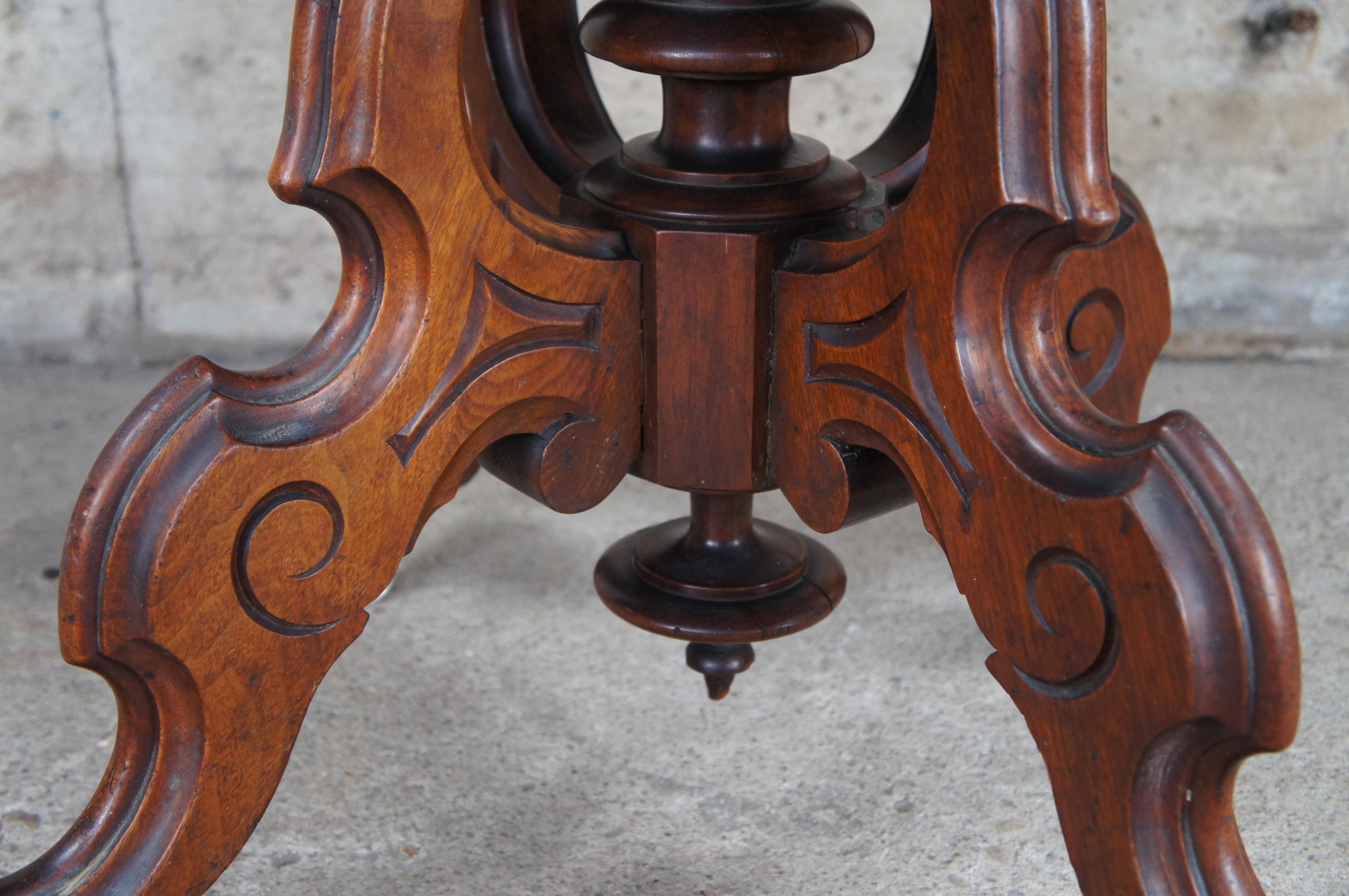 Antique Victorian Carved Walnut Marble Top Parlor Center Accent Table  For Sale 8