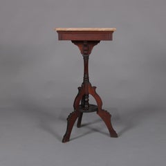 Antique Victorian Carved Walnut Marble-Top Plant Display Stand, 19th Century