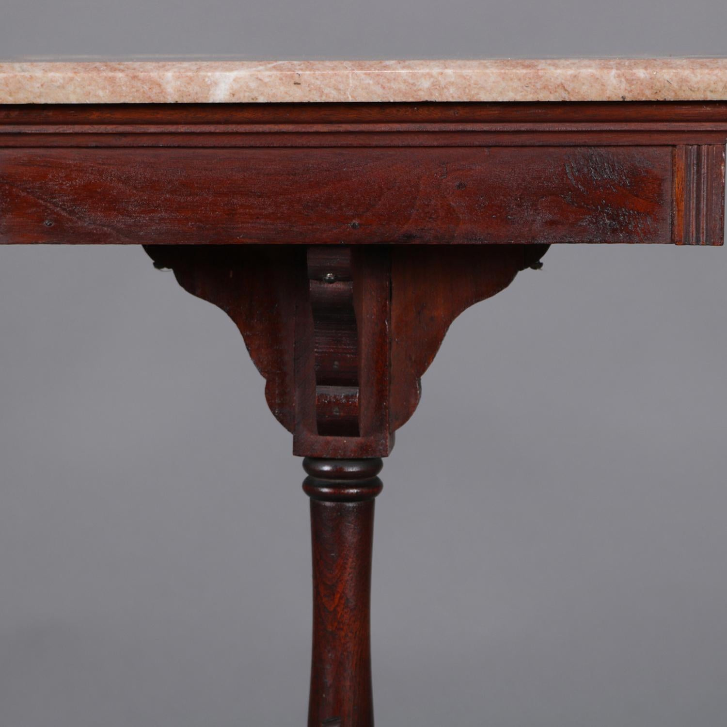 American Antique Victorian Carved Walnut Marble-Top Plant Display Stand, 19th Century