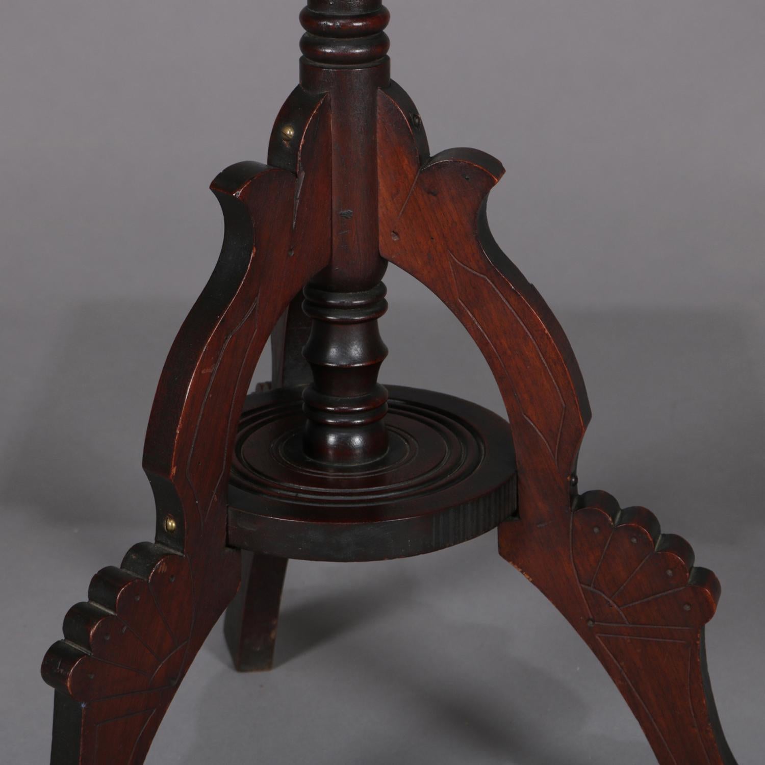 Beveled Antique Victorian Carved Walnut Marble-Top Plant Display Stand, 19th Century
