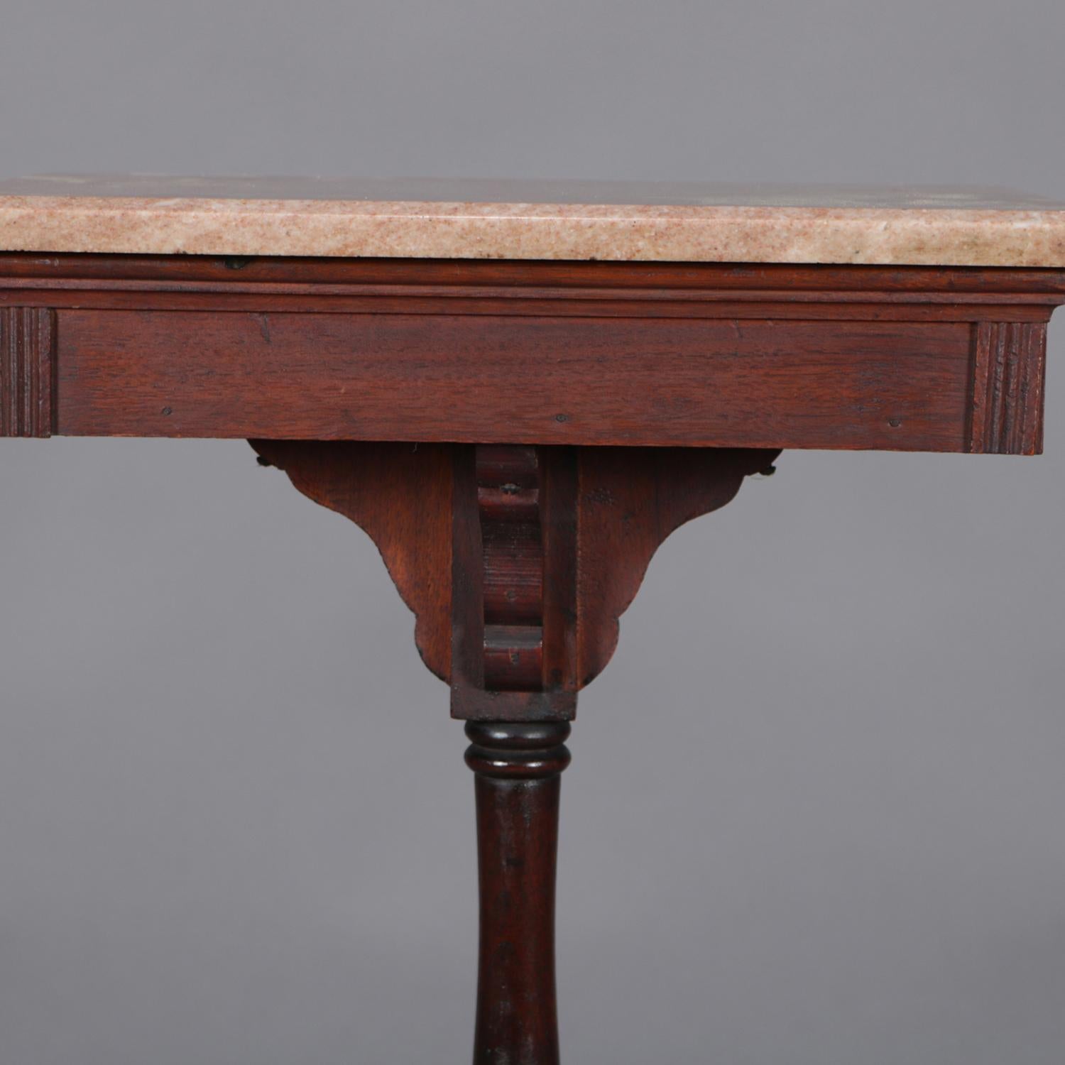 Antique Victorian Carved Walnut Marble-Top Plant Display Stand, 19th Century In Good Condition In Big Flats, NY