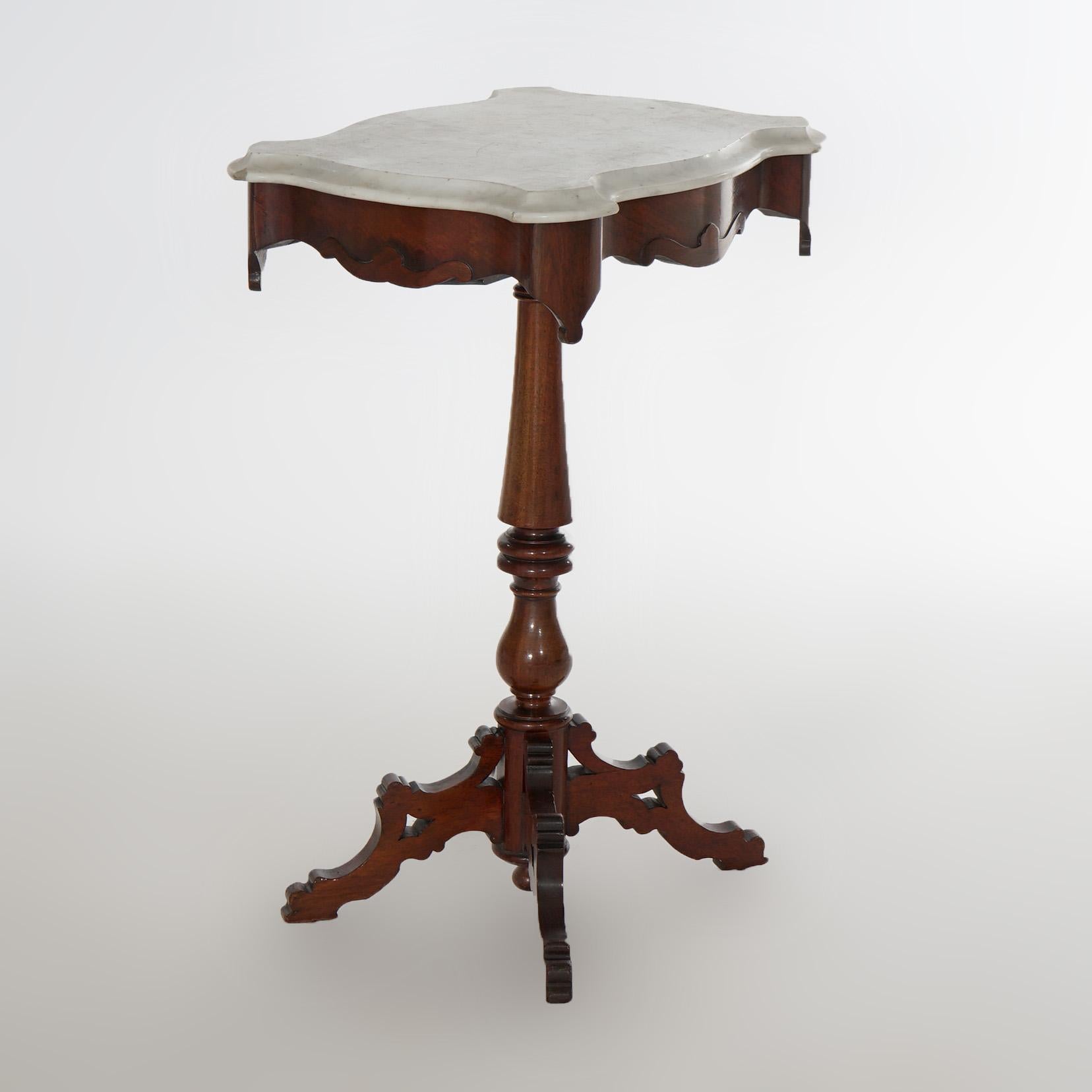 19th Century Antique Victorian Carved Walnut Marble Top Side Table Circa 1880