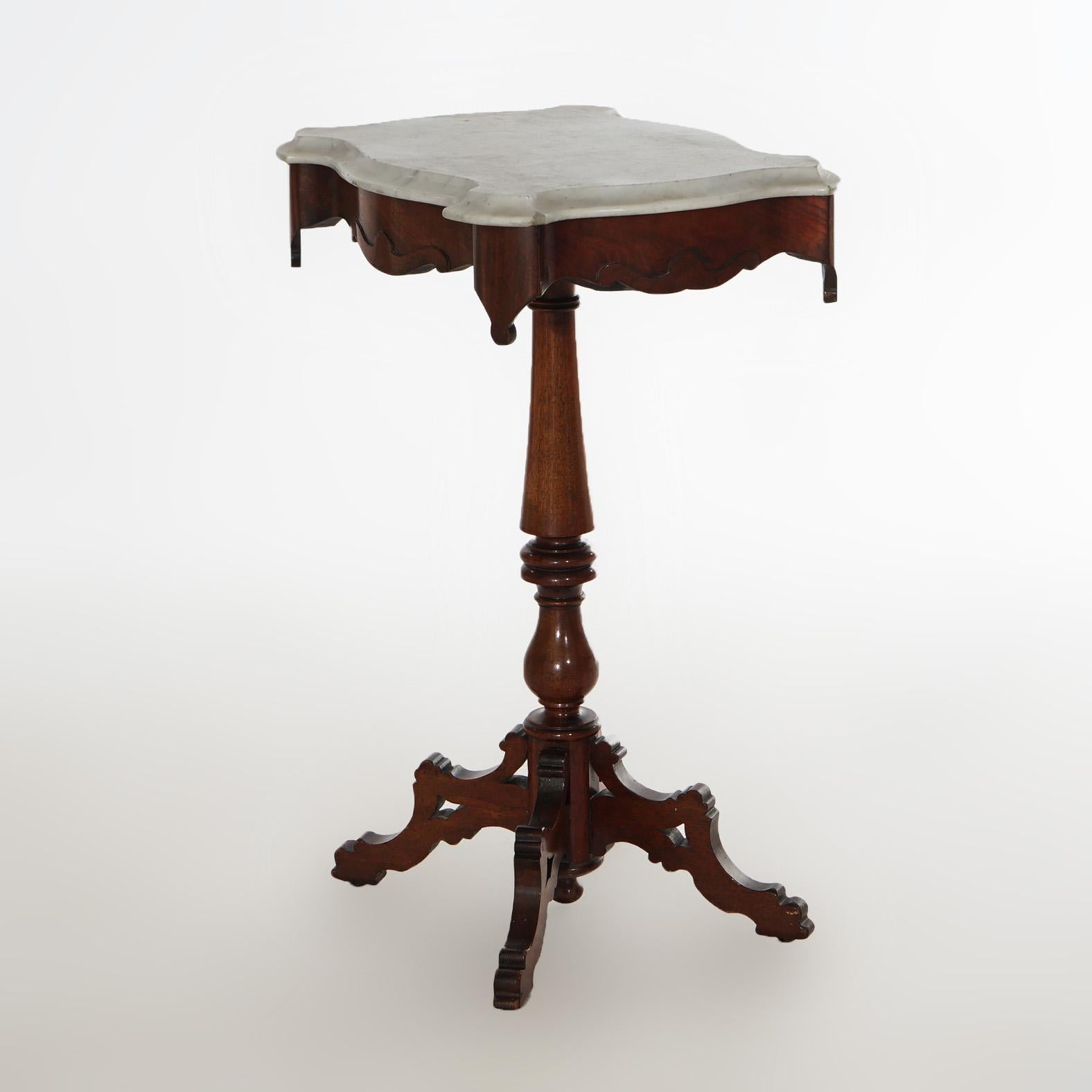 Antique Victorian Carved Walnut Marble Top Side Table Circa 1880 1