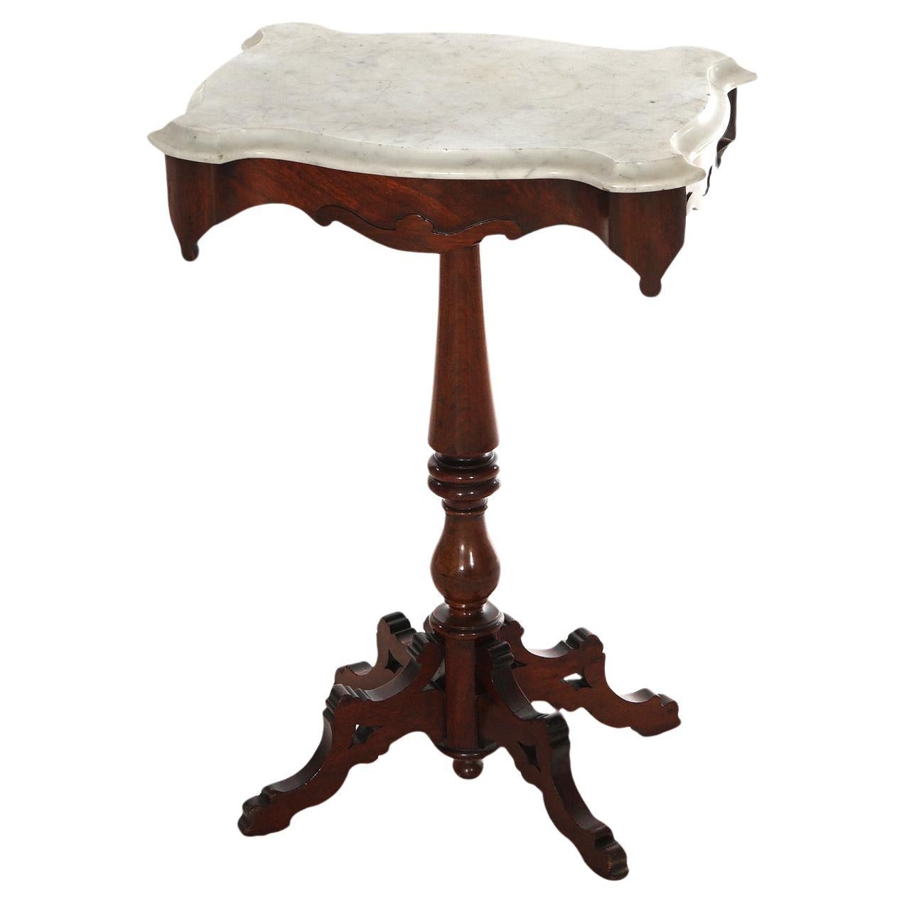 Antique Victorian Carved Walnut Marble Top Side Table Circa 1880