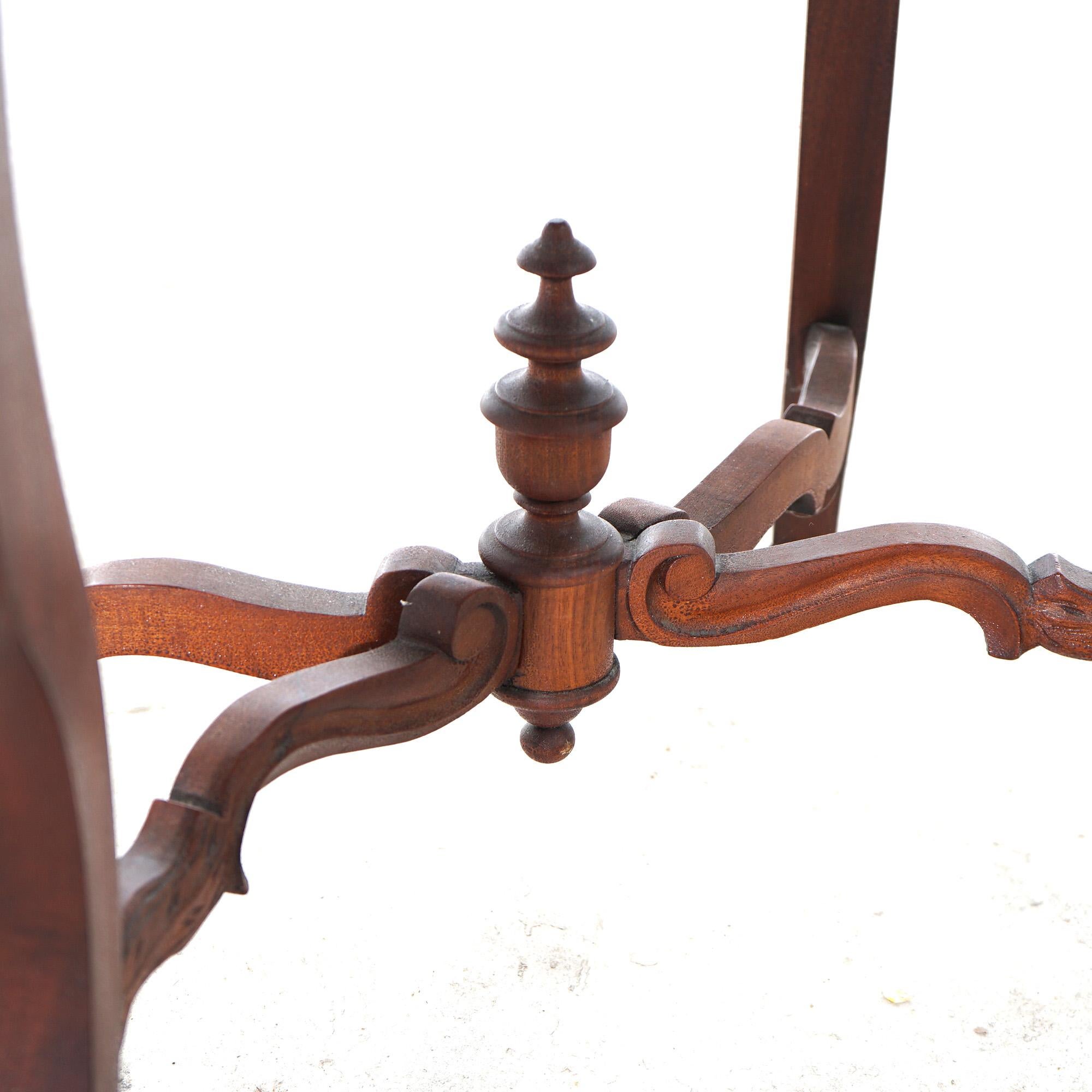Antique Victorian Carved Walnut & Marble Turtle Top Parlor Table C1890 For Sale 6