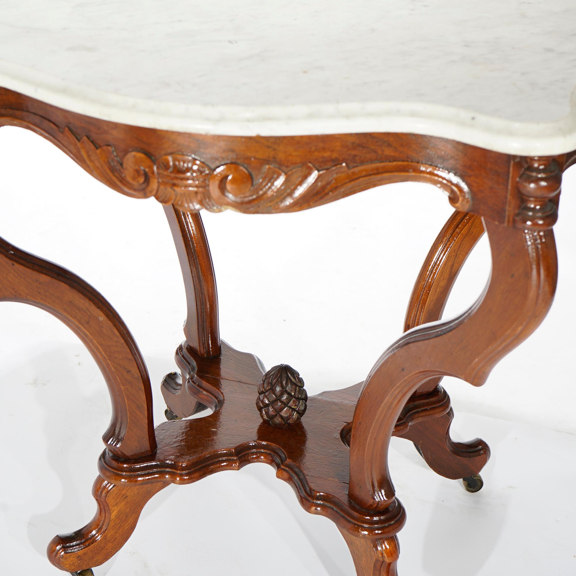 Antique Victorian Carved Walnut & Marble Turtle Top Parlor Table Circa 1890 5