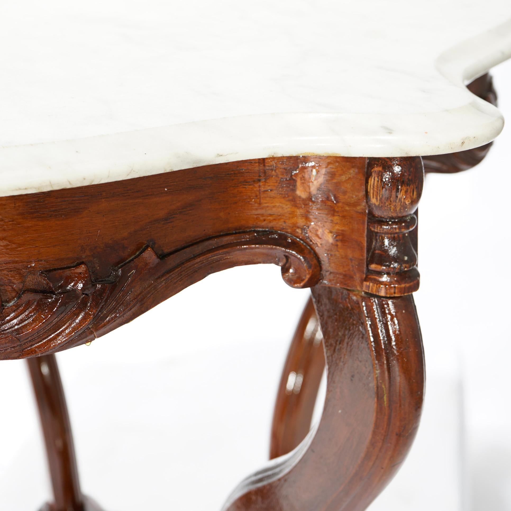 Antique Victorian Carved Walnut & Marble Turtle Top Parlor Table Circa 1890 8