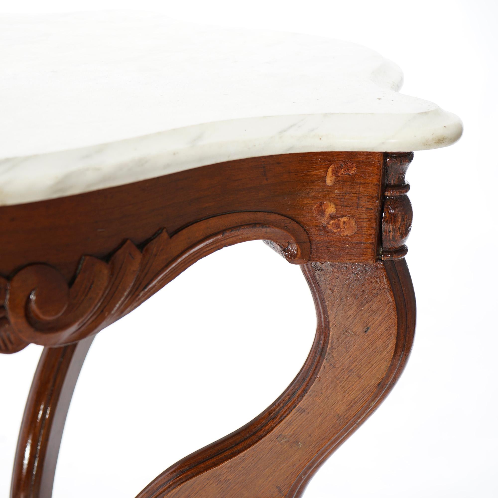 Antique Victorian Carved Walnut & Marble Turtle Top Parlor Table Circa 1890 10