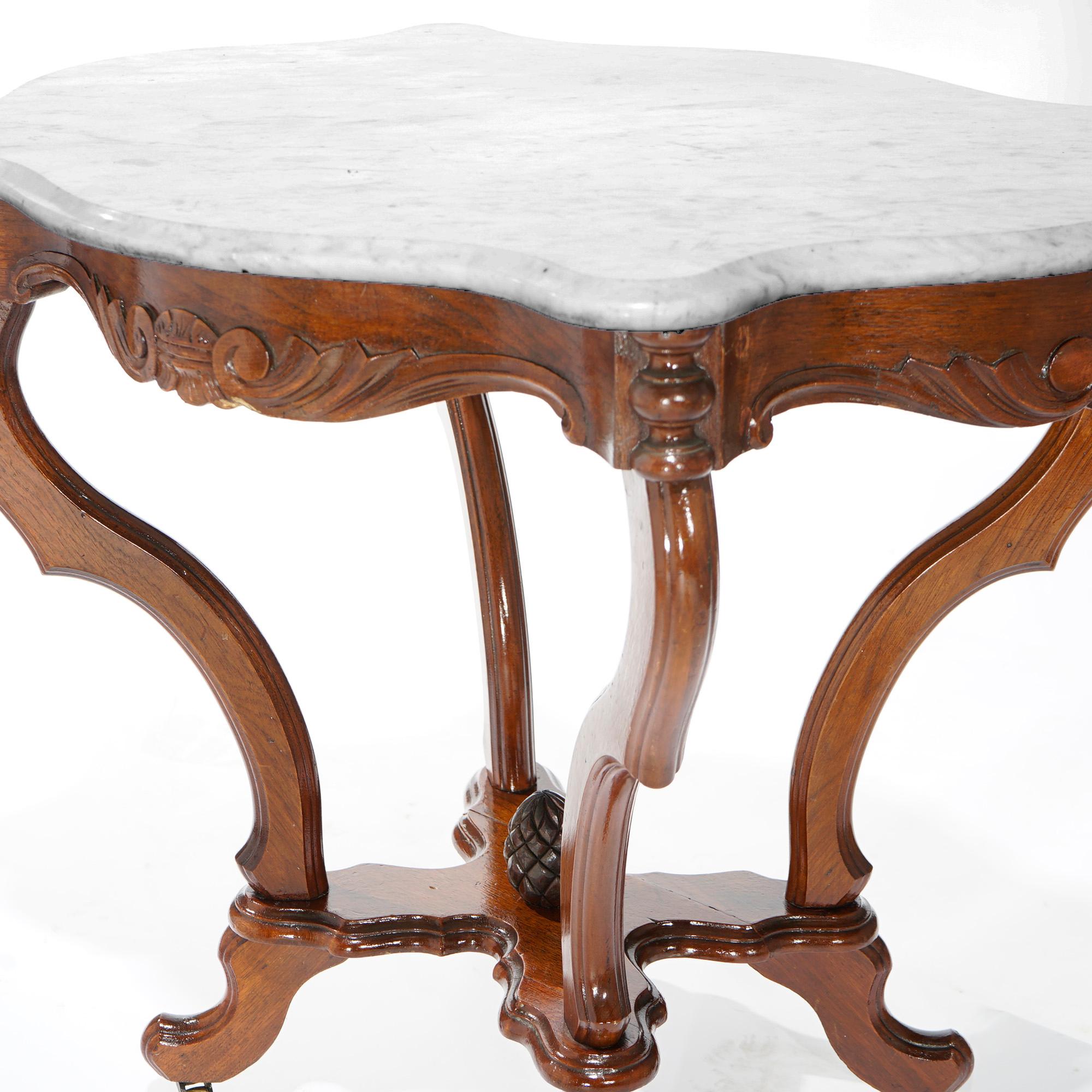 Antique Victorian Carved Walnut & Marble Turtle Top Parlor Table Circa 1890 2