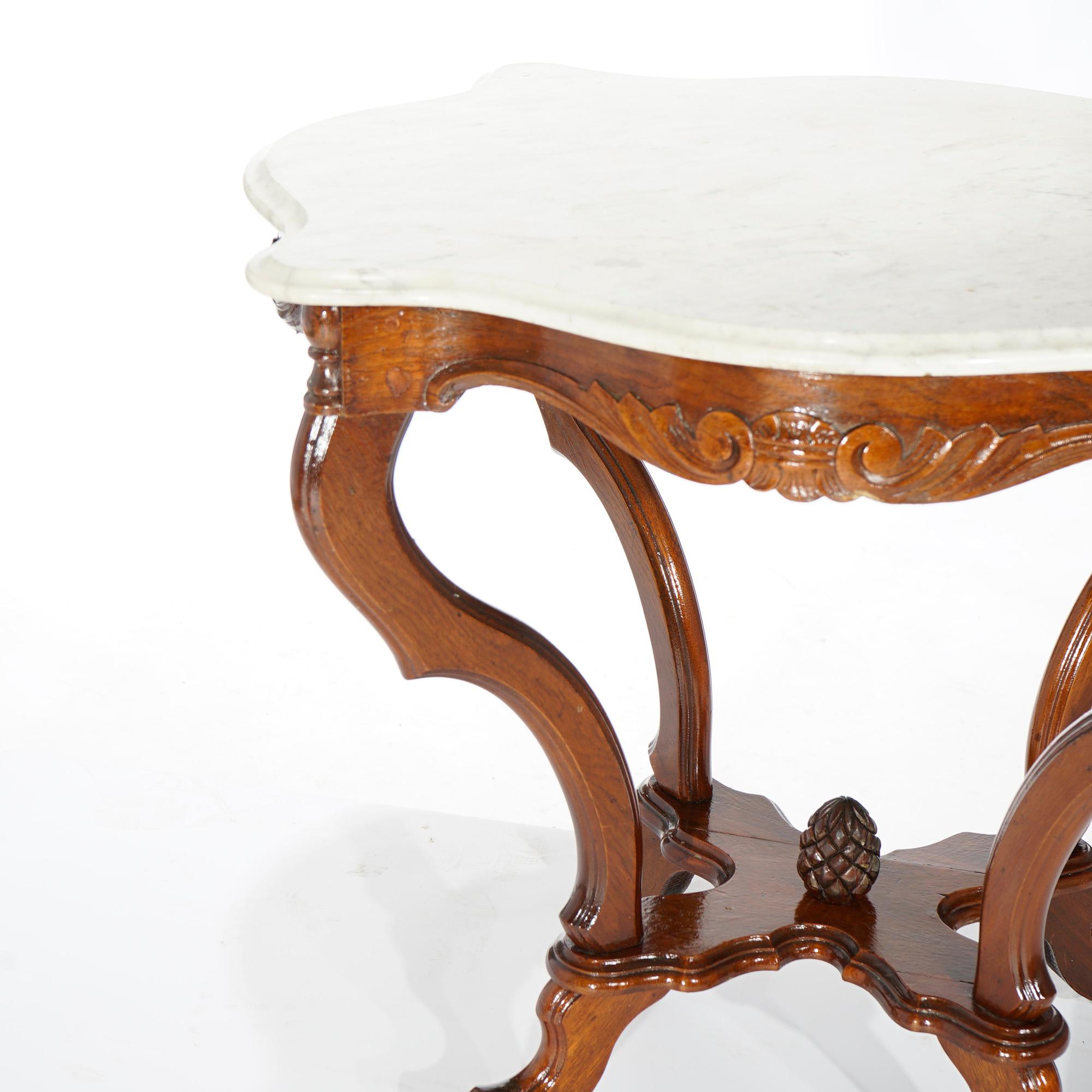 Antique Victorian Carved Walnut & Marble Turtle Top Parlor Table Circa 1890 3