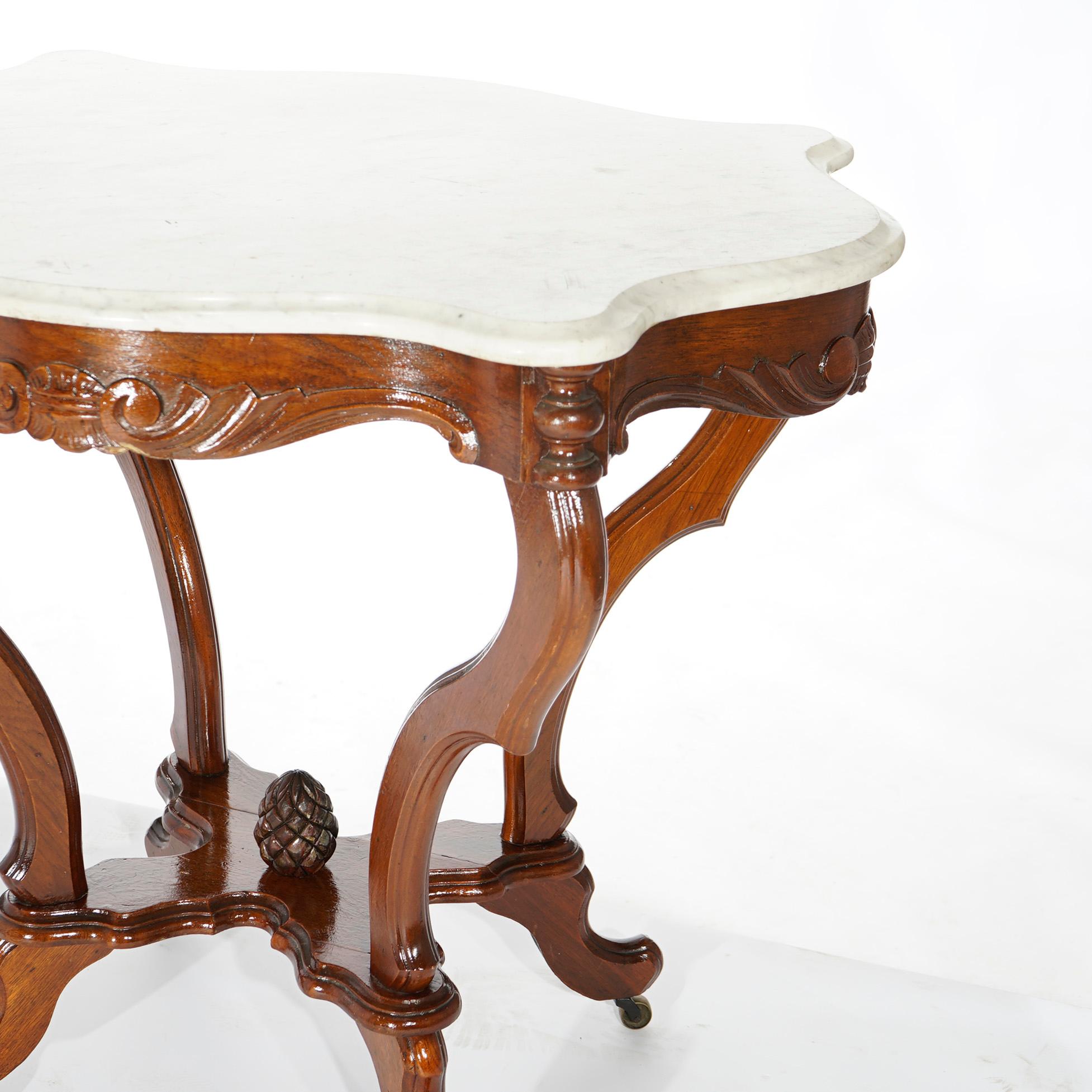 Antique Victorian Carved Walnut & Marble Turtle Top Parlor Table Circa 1890 4