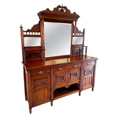 Antike viktorianische geschnitzte Nussbaum Spiegel zurück Sideboard