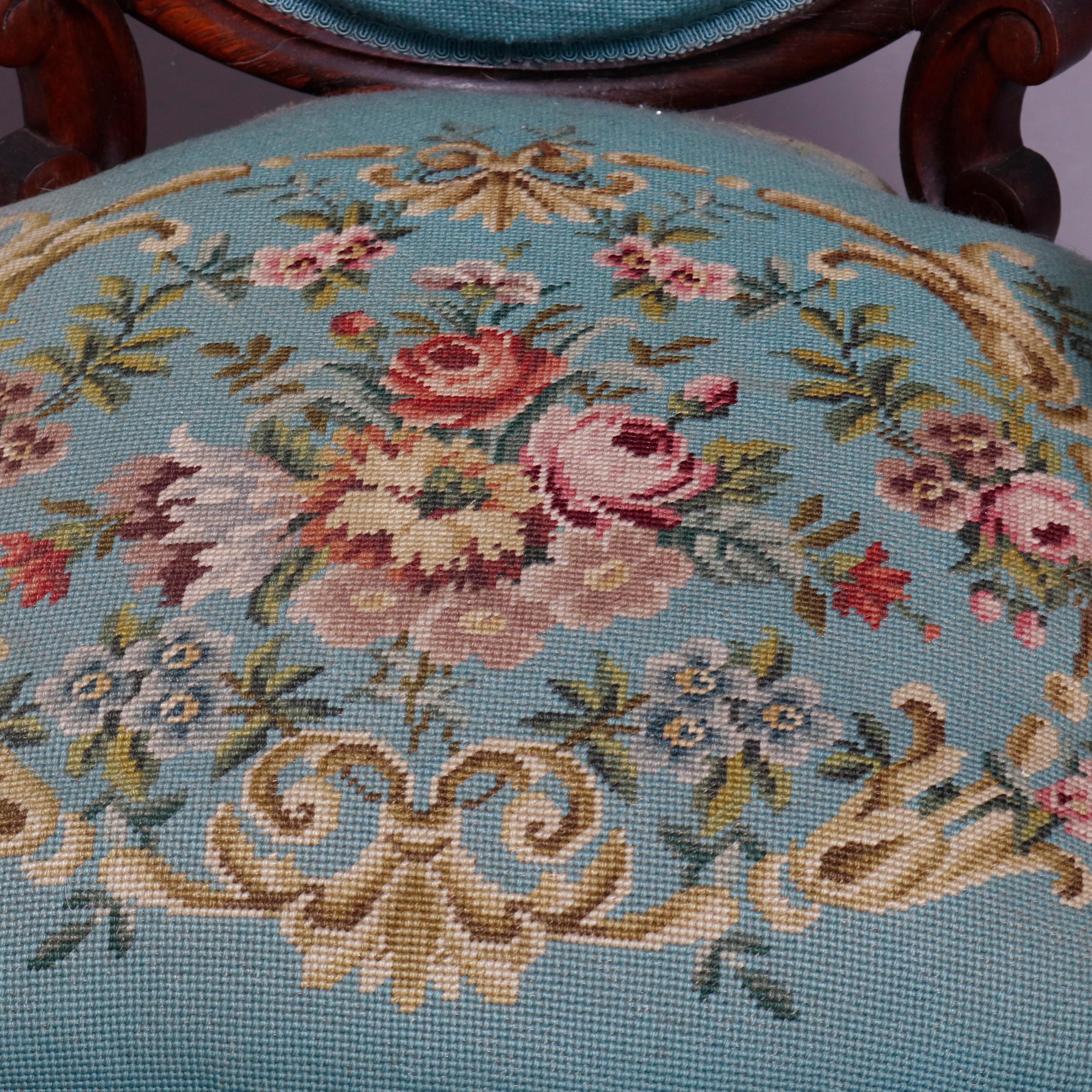 Antique Victorian Carved Walnut and Needlepoint Parlor Armchair, circa 1880 1