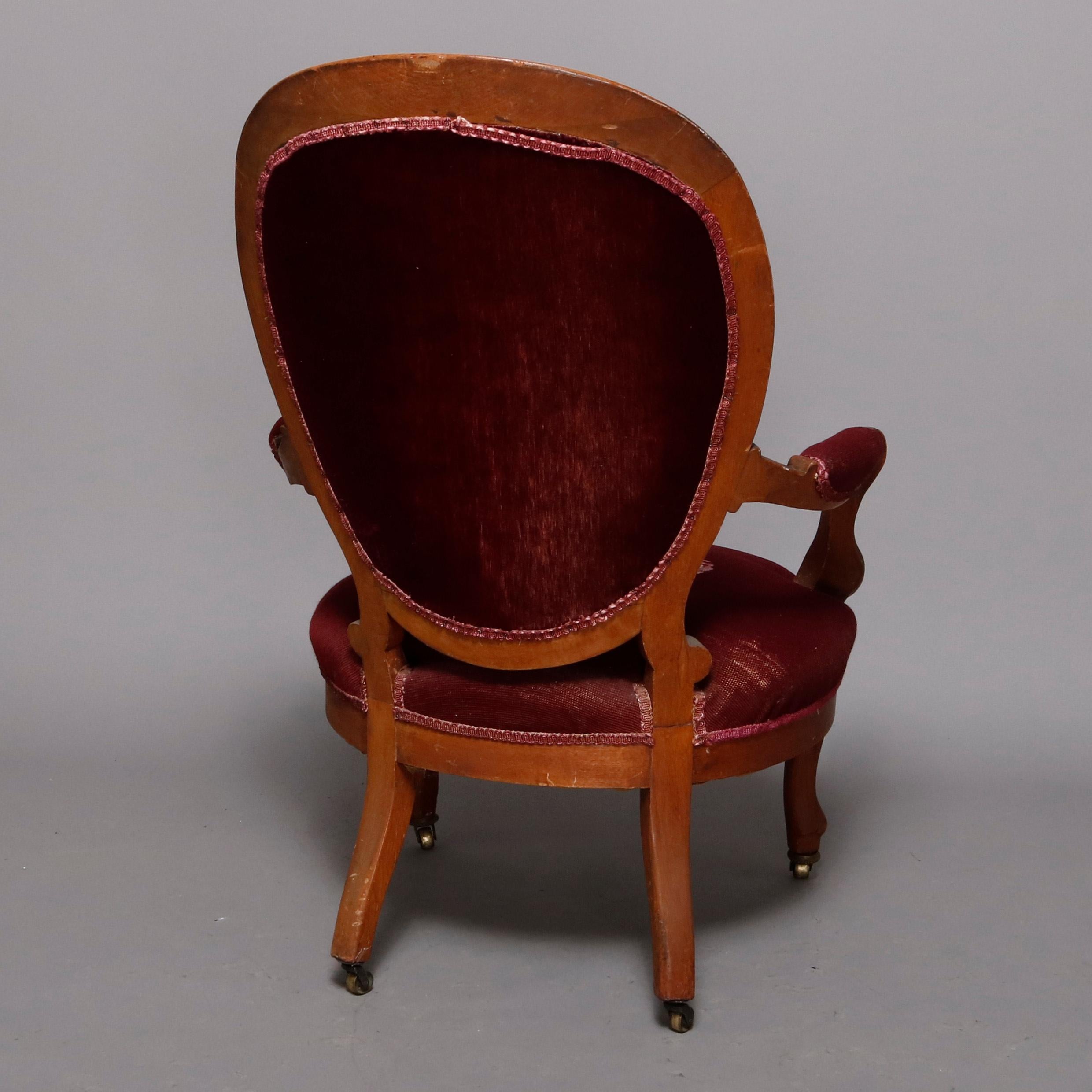 American Antique Victorian Carved Walnut and Needlepoint Parlor Armchair, circa 1890