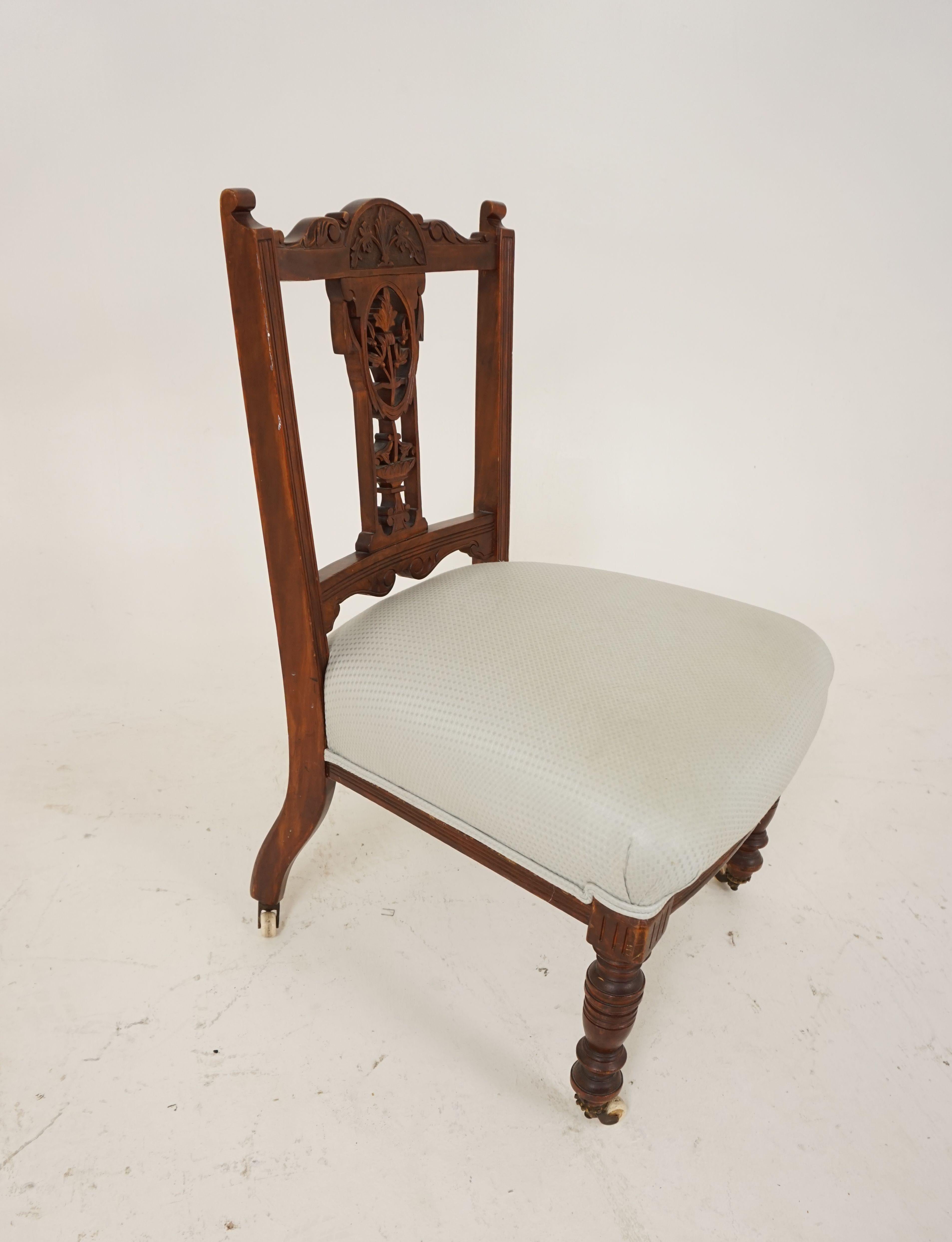 Late 19th Century Antique Victorian, Carved Walnut Nursing and Praying Chair, Scotland 1890, B2078