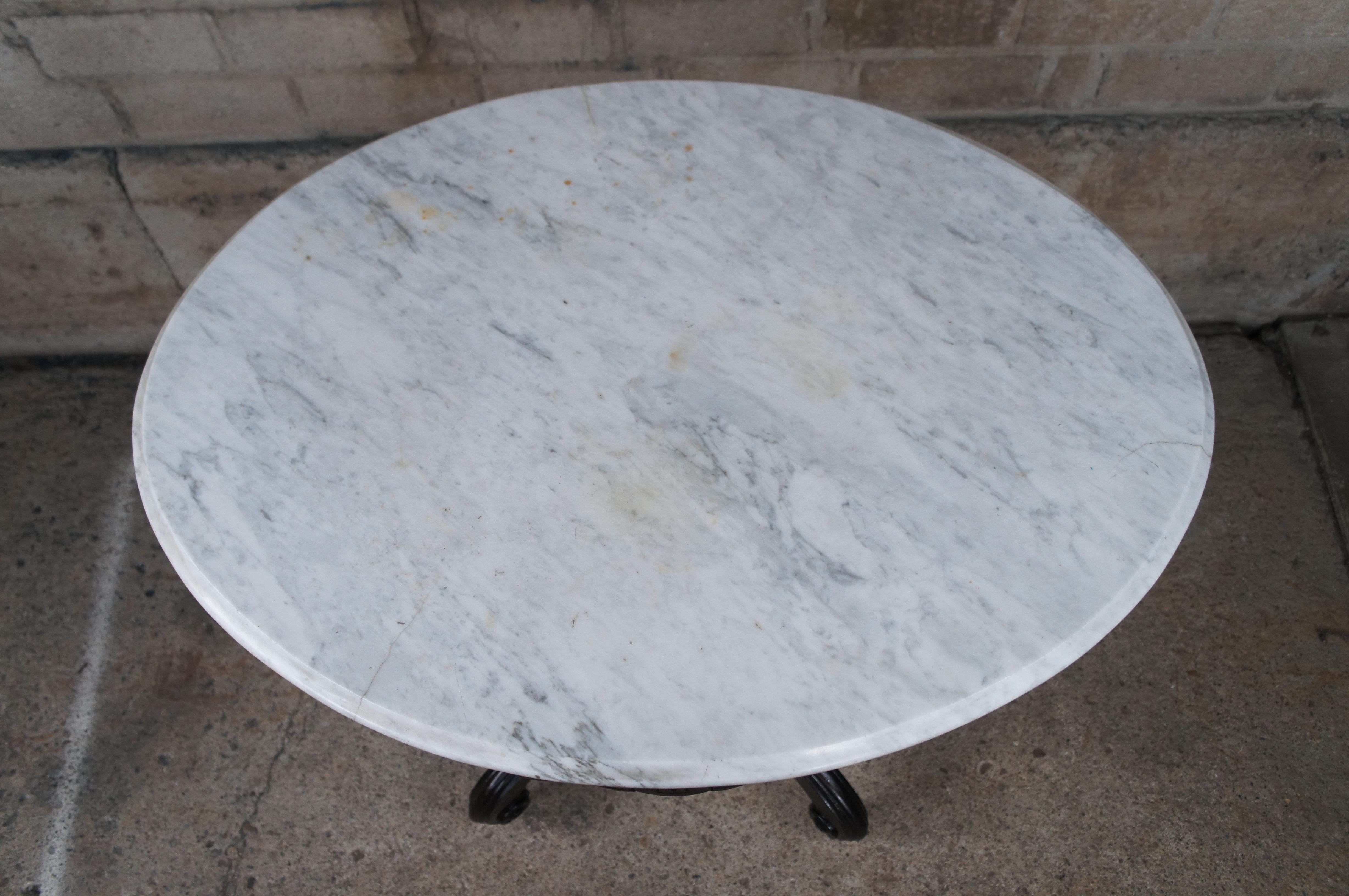19th Century Antique Victorian Carved Walnut Oval Marble Top Parlor End Table Plant Stand