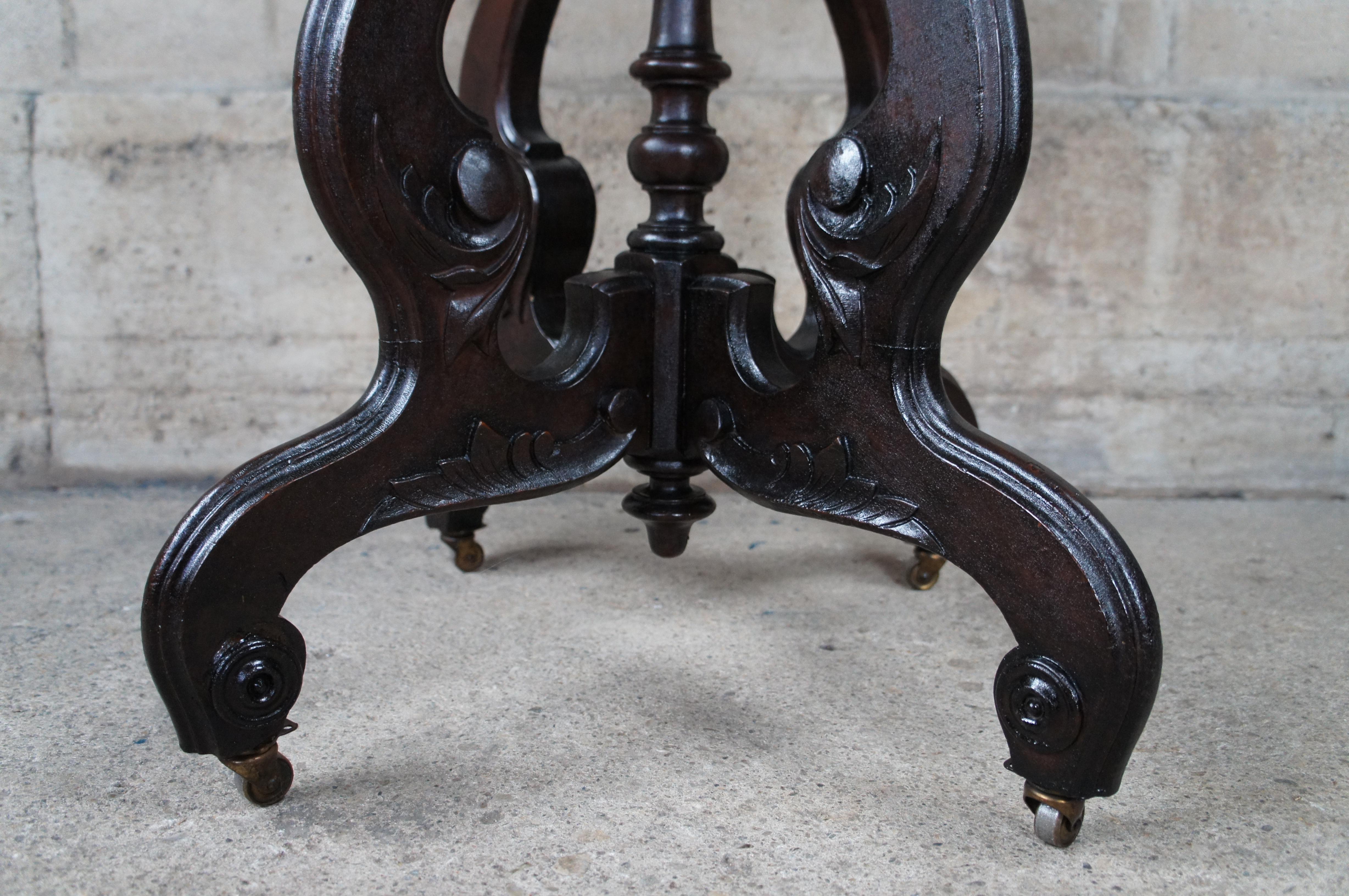 Antique Victorian Carved Walnut Oval Marble Top Parlor End Table Plant Stand 2