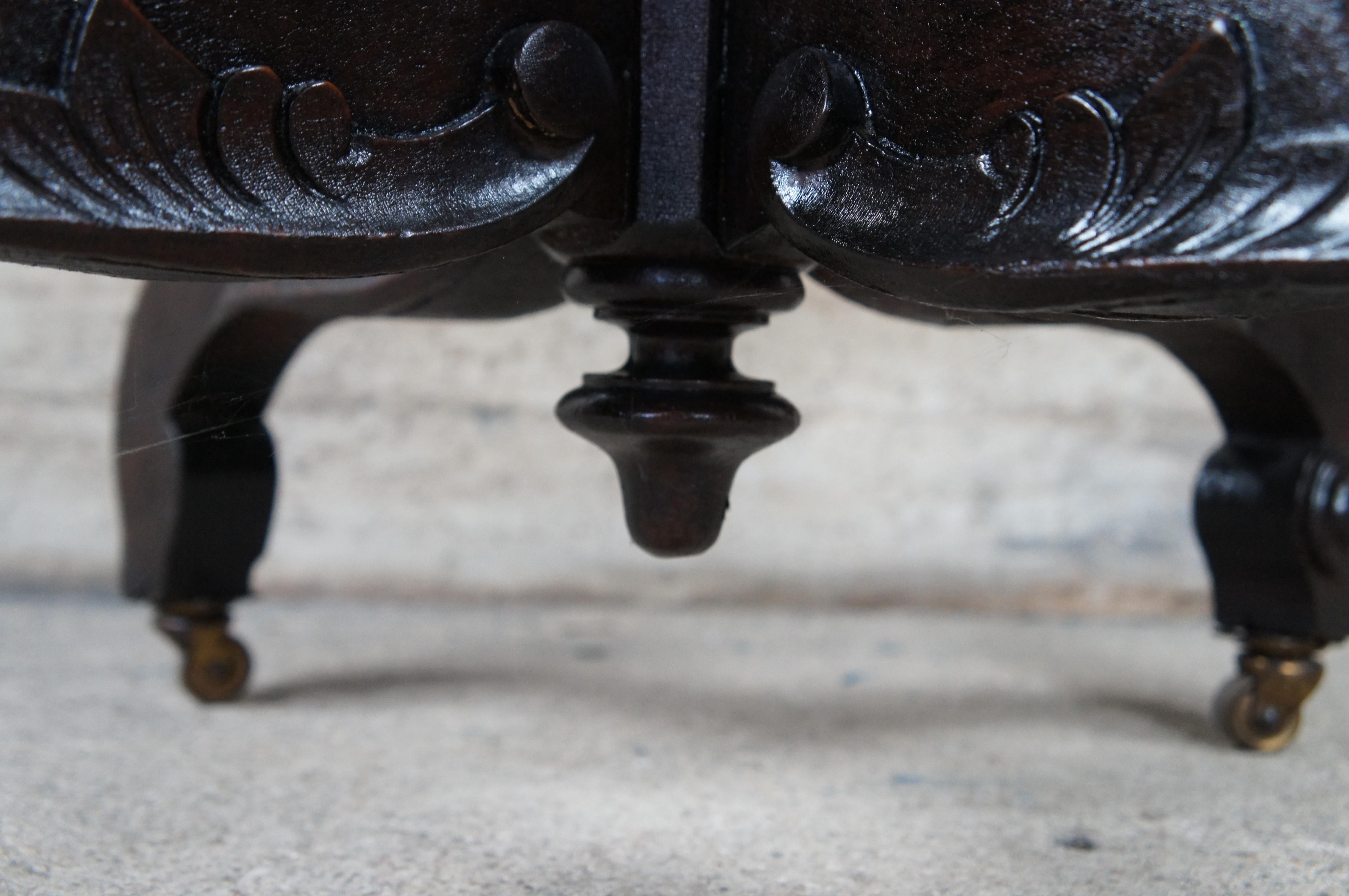 Antique Victorian Carved Walnut Oval Marble Top Parlor End Table Plant Stand 5