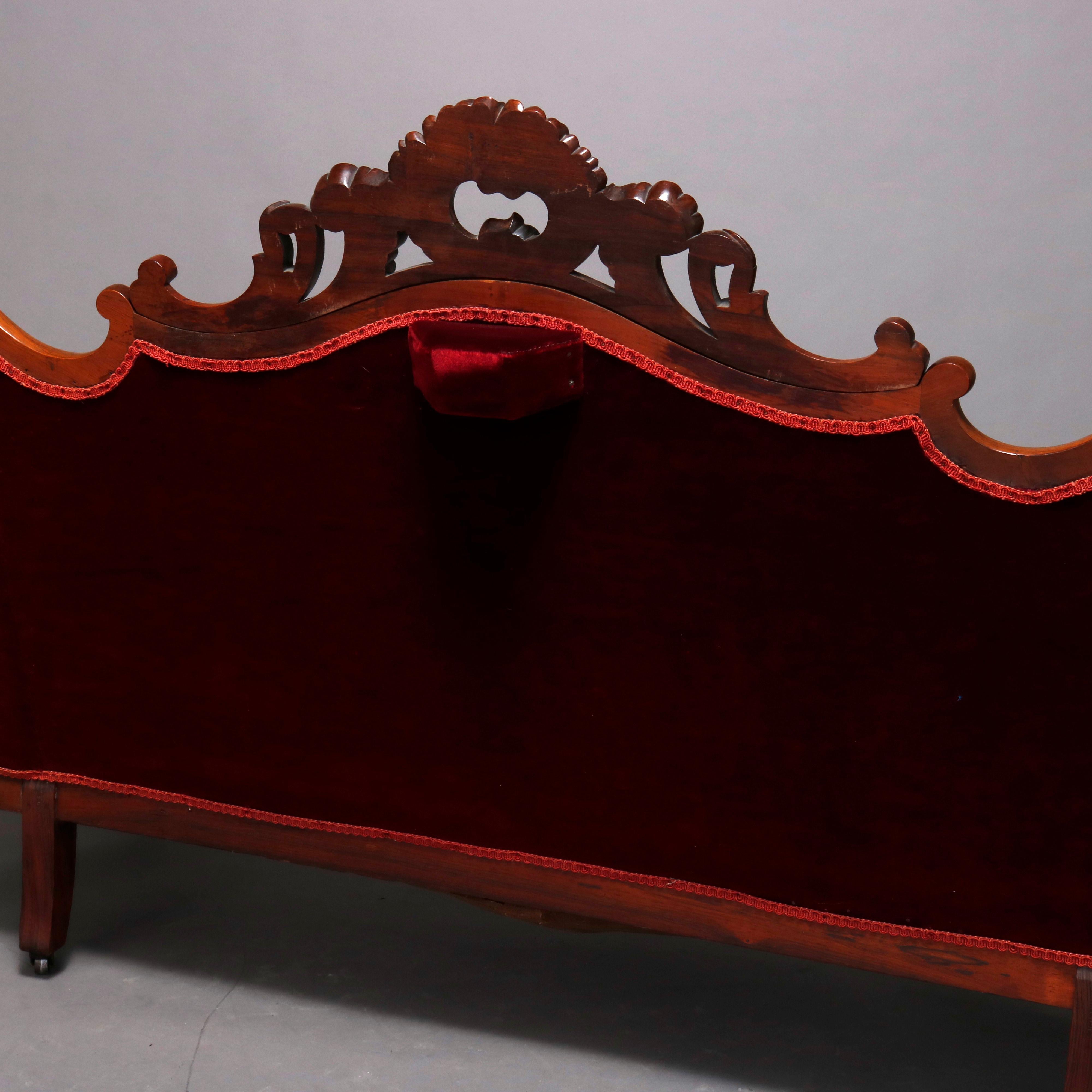 Antique Victorian Carved Walnut and Plum Button Back Velvet Sofa, circa 1890 1