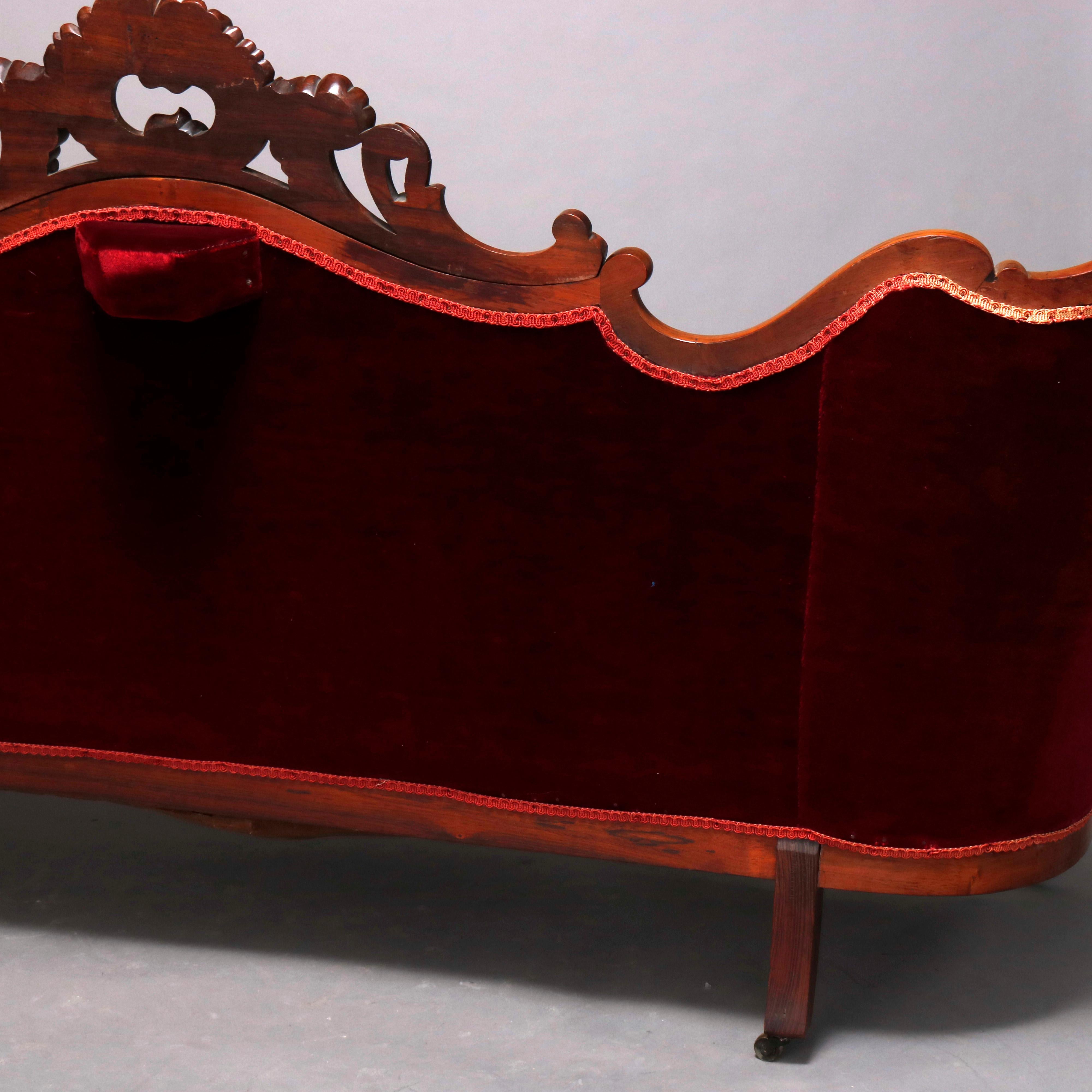 Antique Victorian Carved Walnut and Plum Button Back Velvet Sofa, circa 1890 2