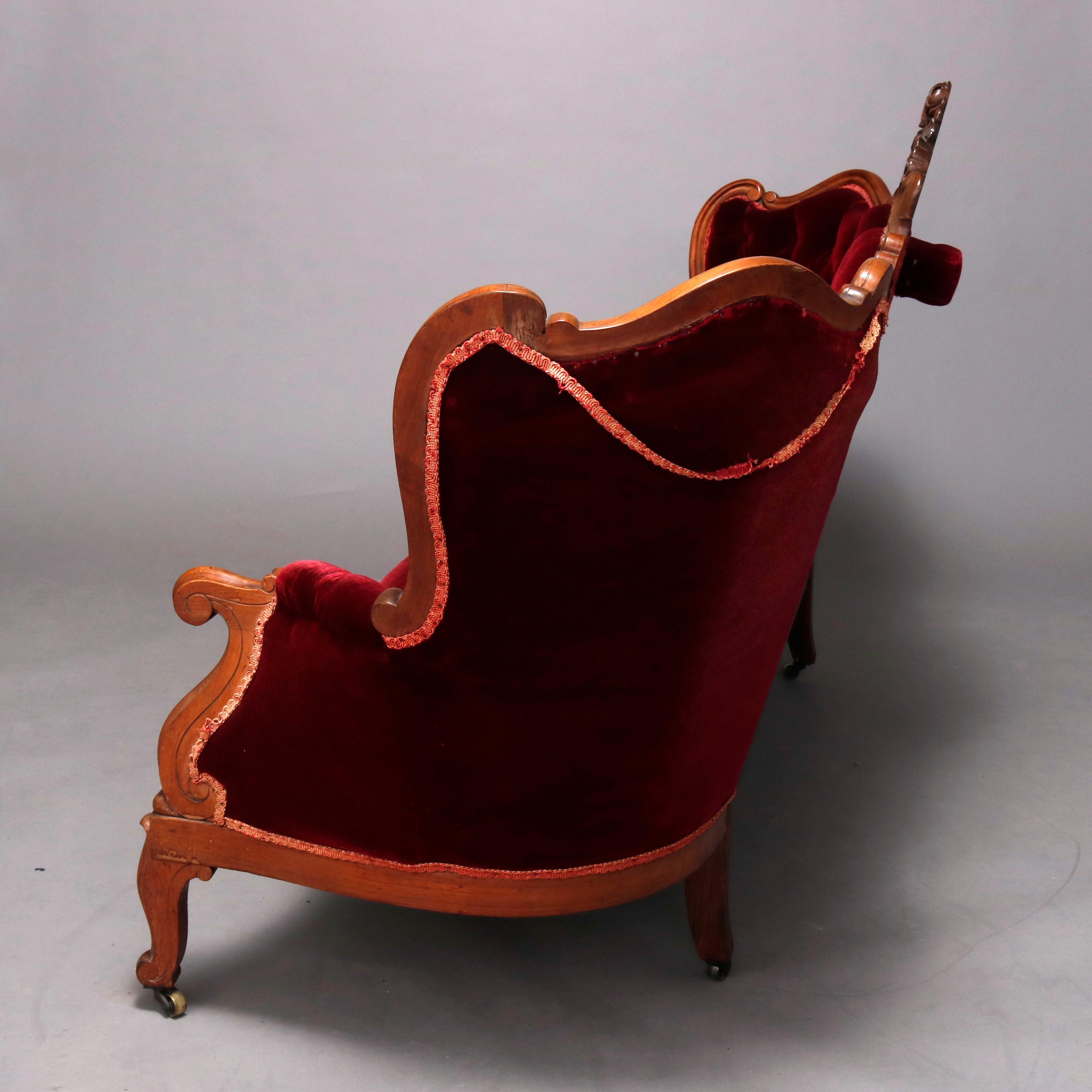 victorian red velvet couch