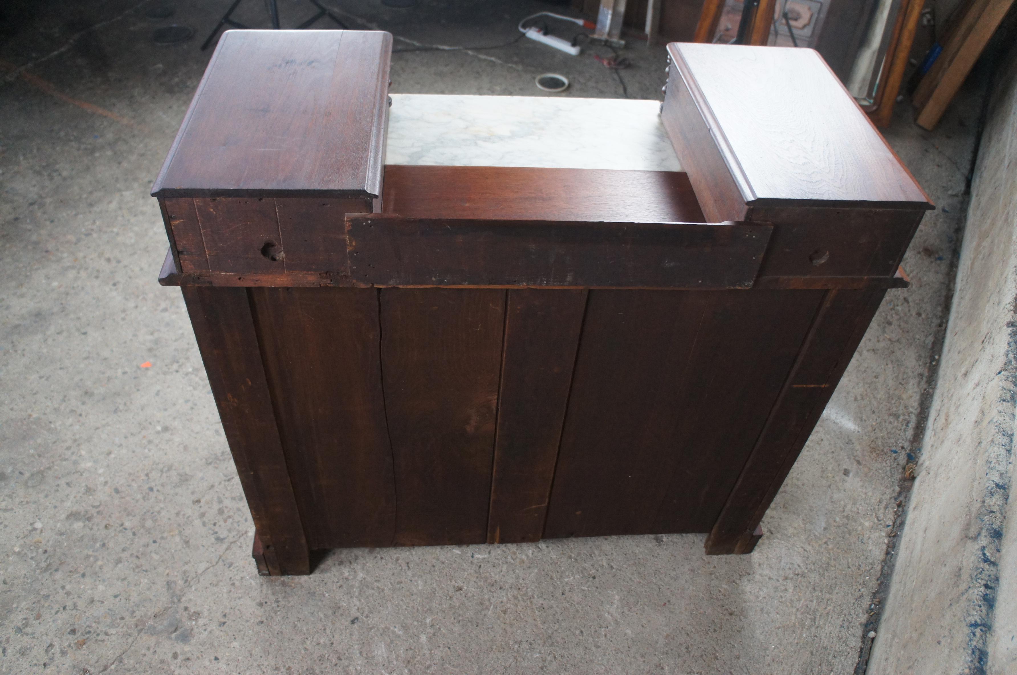 Antique Victorian Carved Walnut Step Back Dresser Chest Marble Glovebox Drawers 7