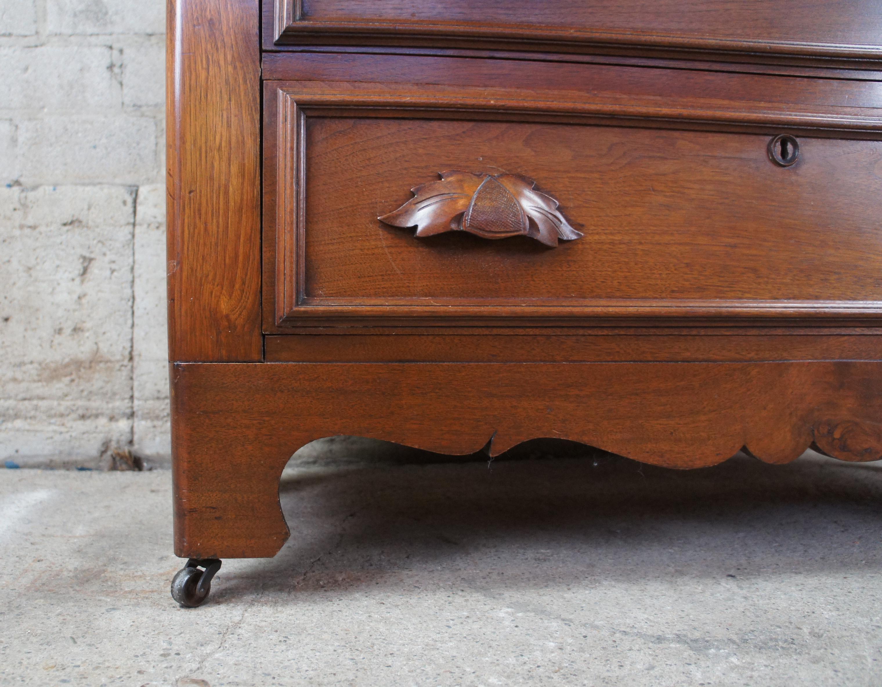 Antique Victorian Carved Walnut Step Back Dresser Chest w Glovebox Drawers 1