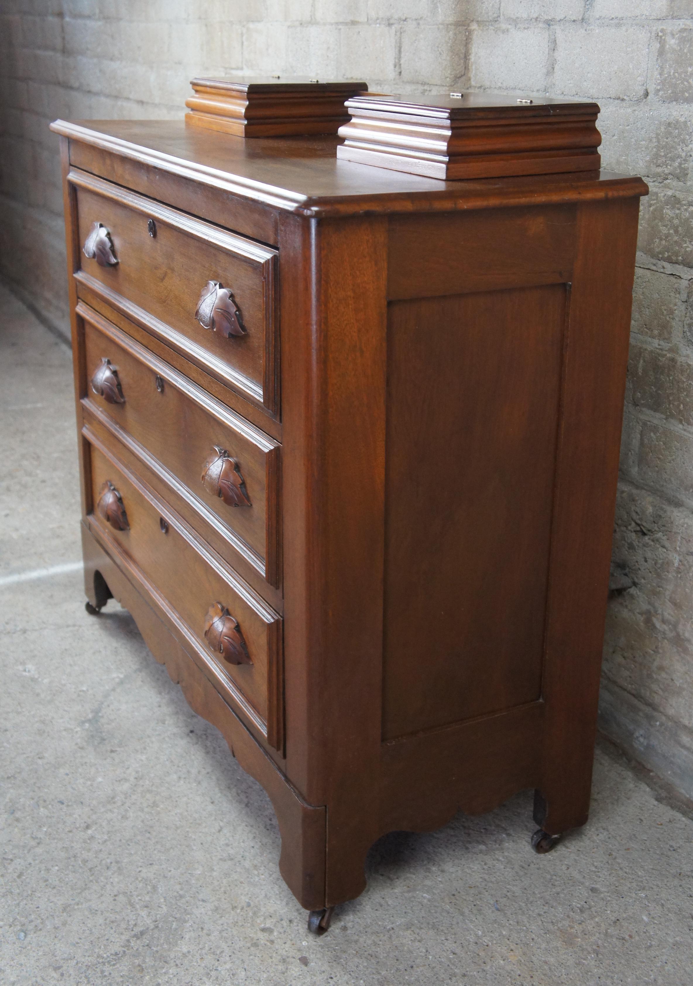 Antique Victorian Carved Walnut Step Back Dresser Chest w Glovebox Drawers 3