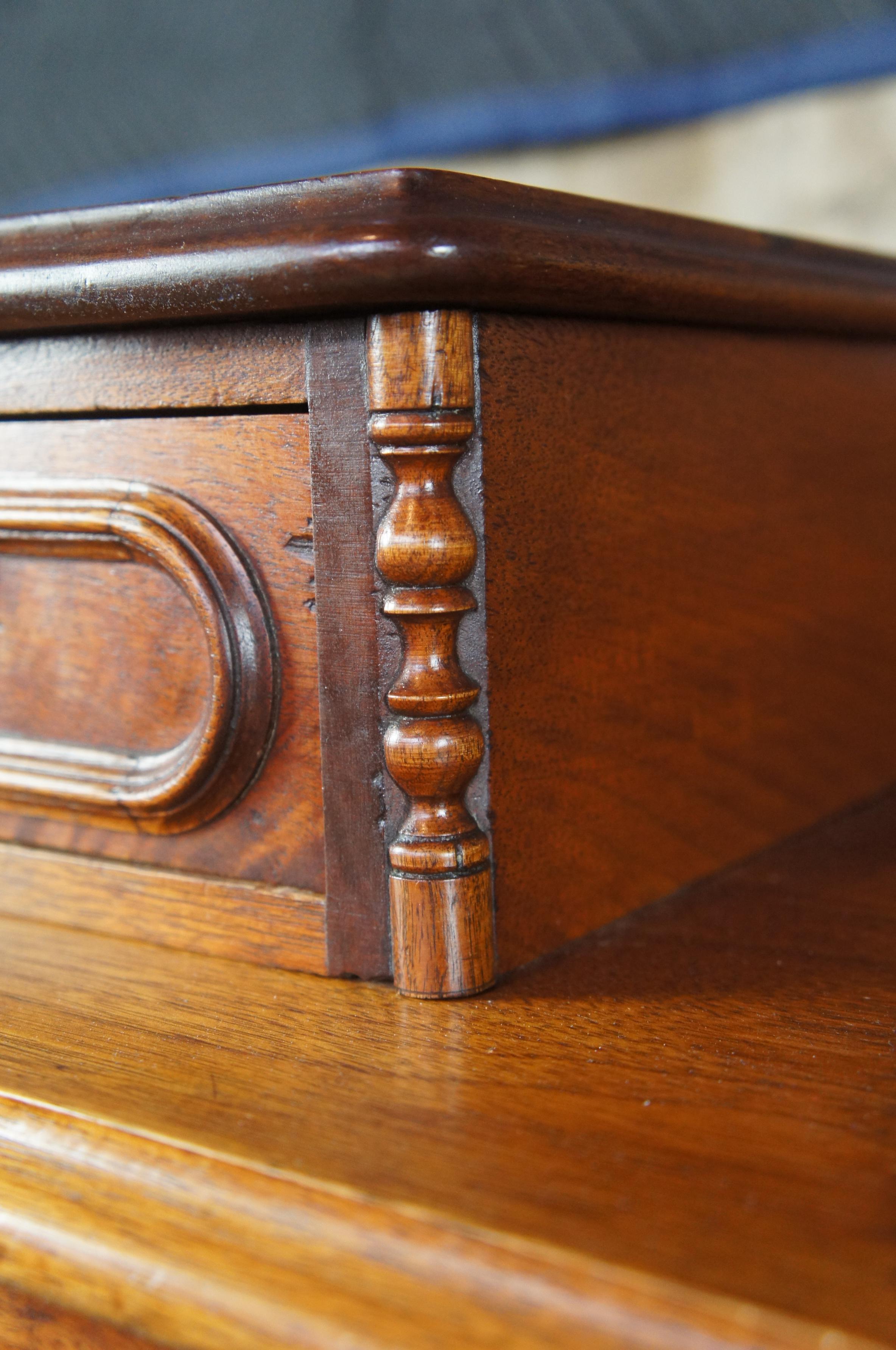 Antique Victorian Carved Walnut Step Back Dresser Glovebox Drawers Chest In Good Condition In Dayton, OH