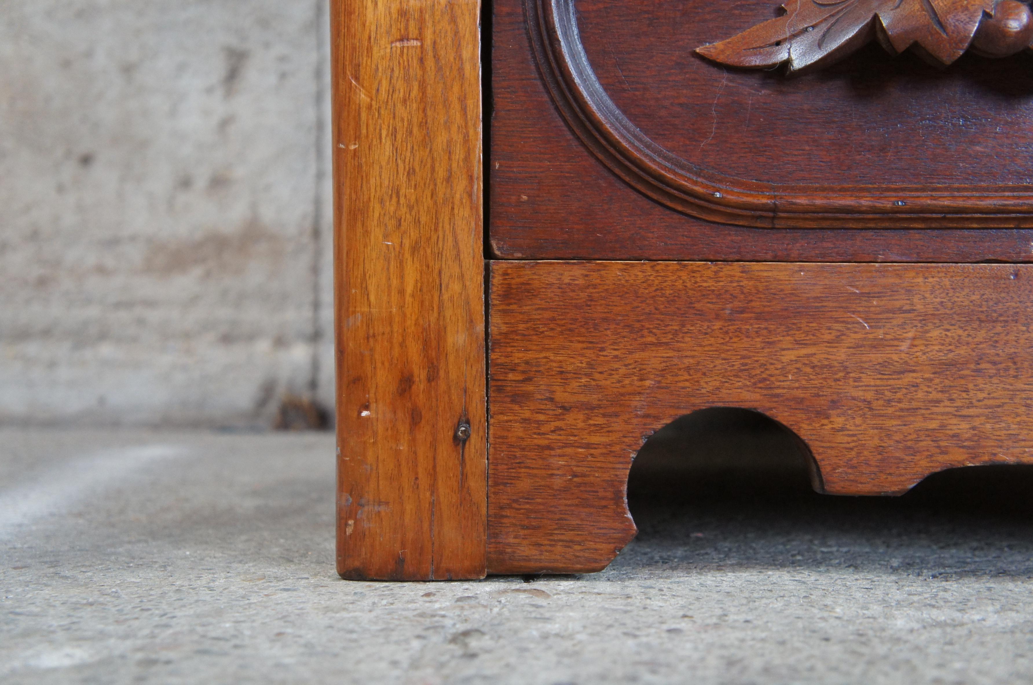Late 19th Century Antique Victorian Carved Walnut Step Back Dresser Glovebox Drawers Chest