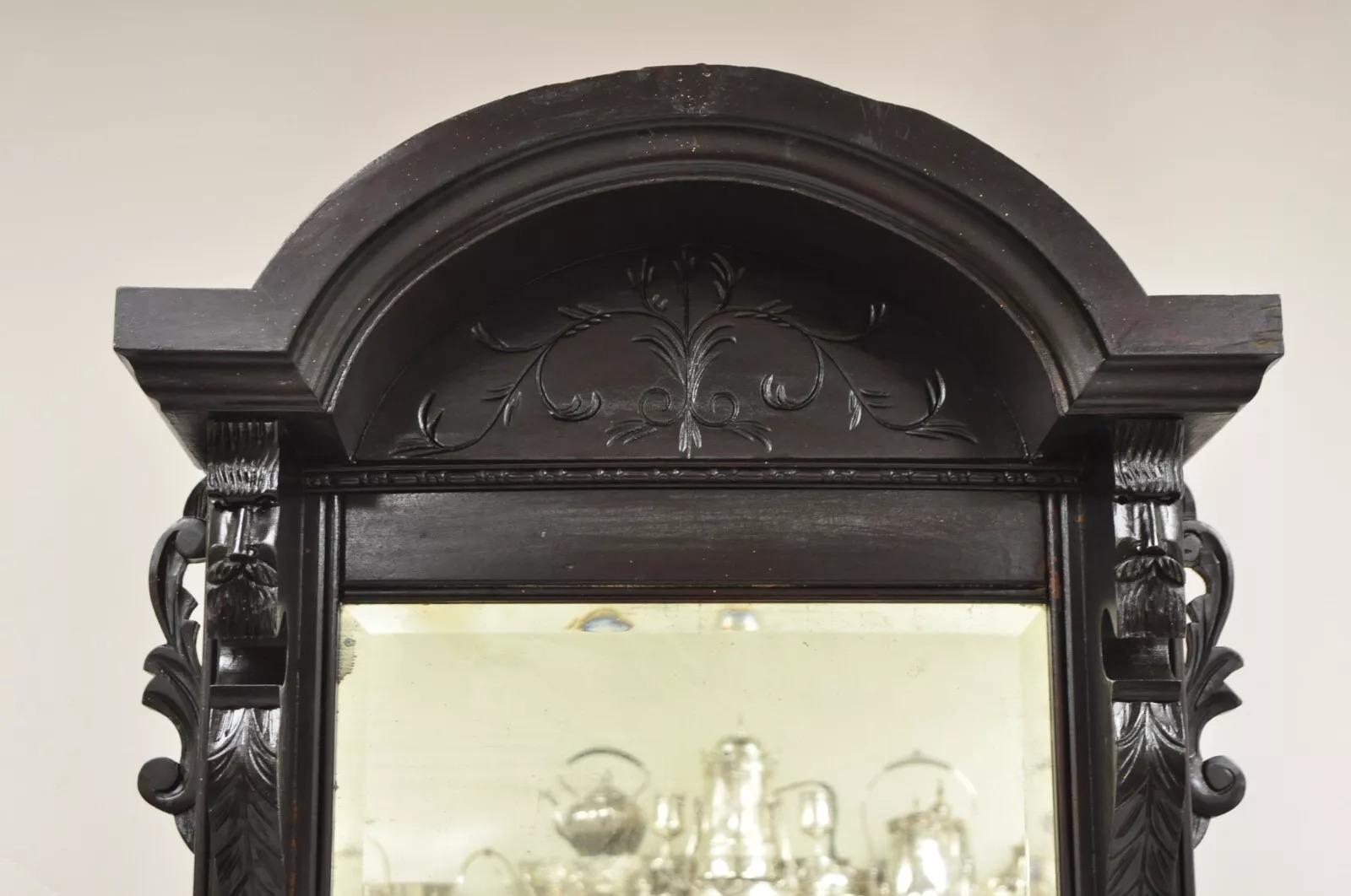 Unknown Antique Victorian Carved Walnut Tall Hall Entryway Pier Mirror with Figures