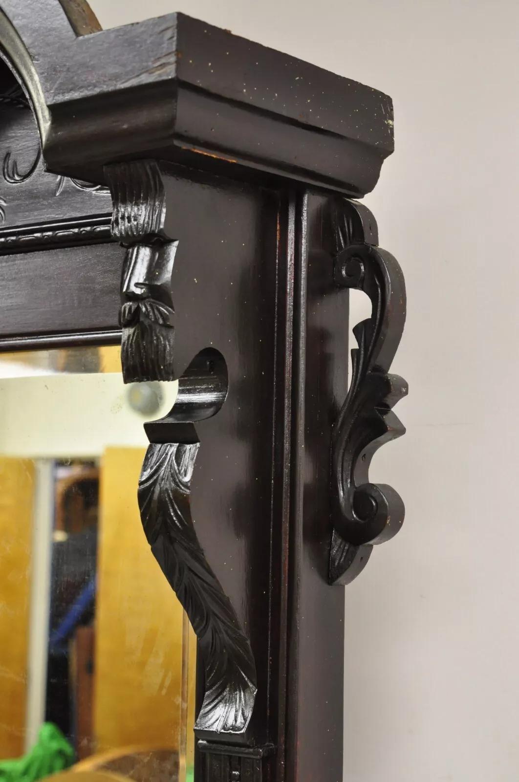 Antique Victorian Carved Walnut Tall Hall Entryway Pier Mirror with Figures In Good Condition In Philadelphia, PA