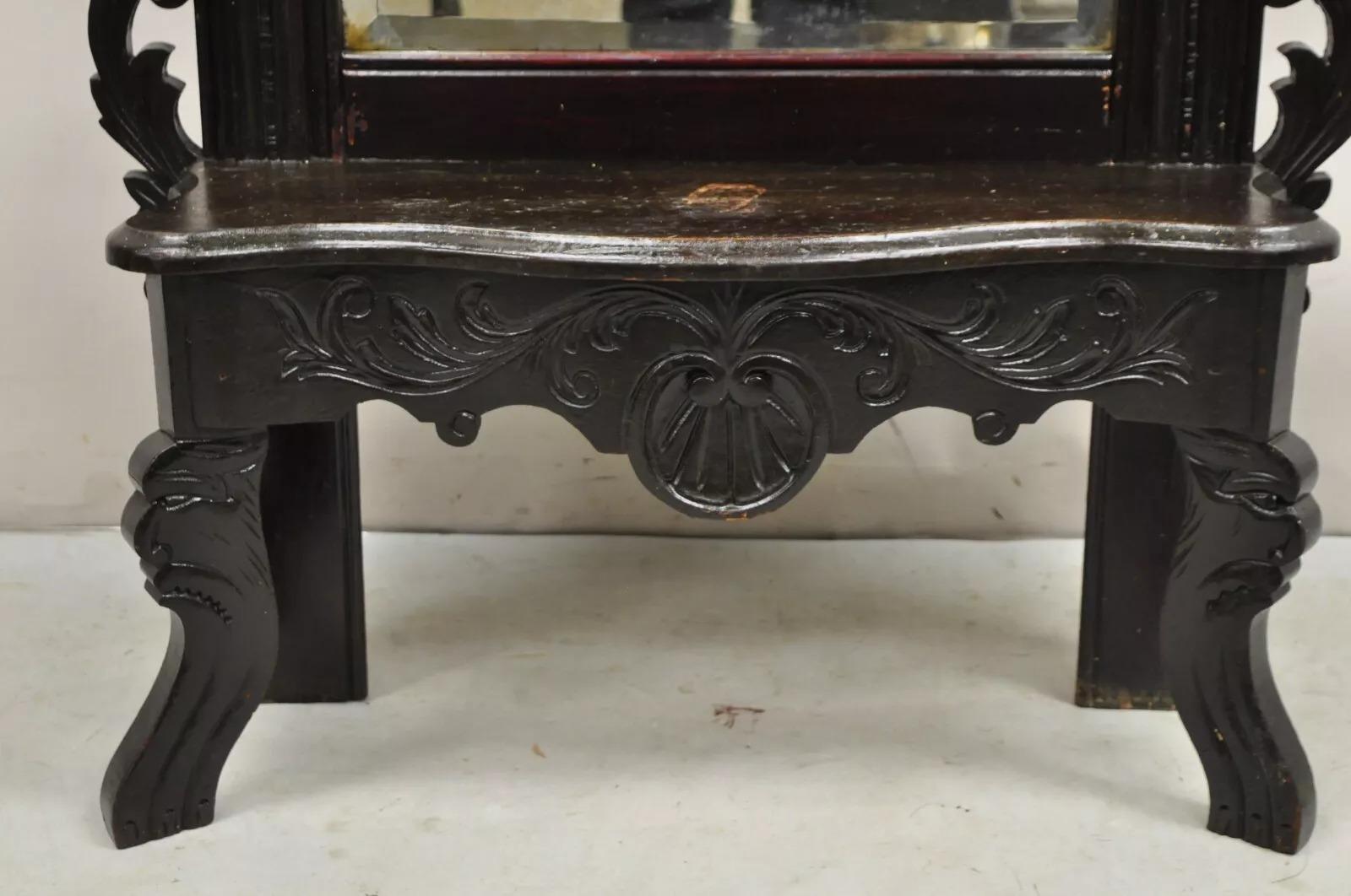 Antique Victorian Carved Walnut Tall Hall Entryway Pier Mirror with Figures 2