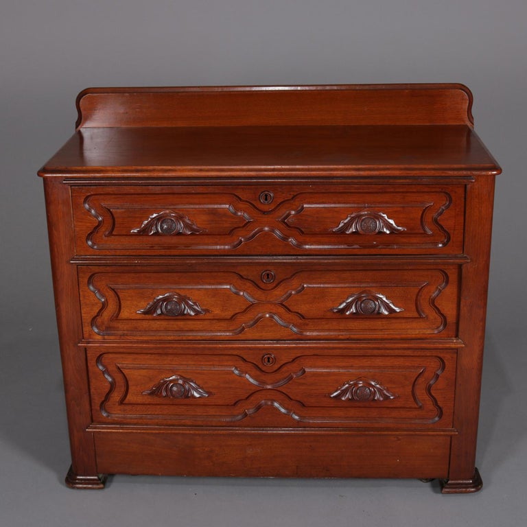 Antique Victorian Carved Walnut ThreeDrawer Chest of Drawers, circa